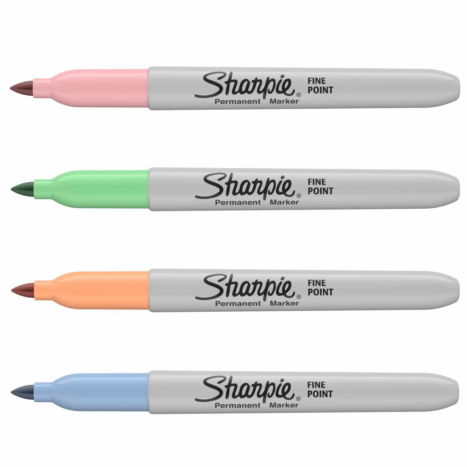 Permanentmarker fein Pastellfarben 4 Stück von Sharpie. Vier Marker in Pastellfarben: Rosa, Grün, Orange und Blau, ideal für präzises Schreiben.