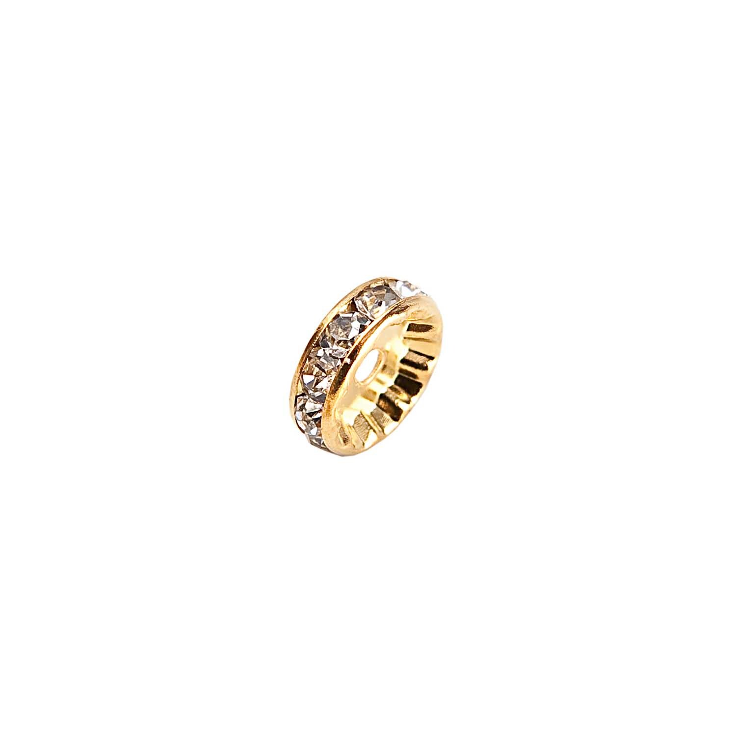 Strassrondell glatt gold 4mm 6 Stück von Rico Design. Goldener Ring mit glatter Oberfläche und funkelnden Details. Ideal für Schmuckdesign.