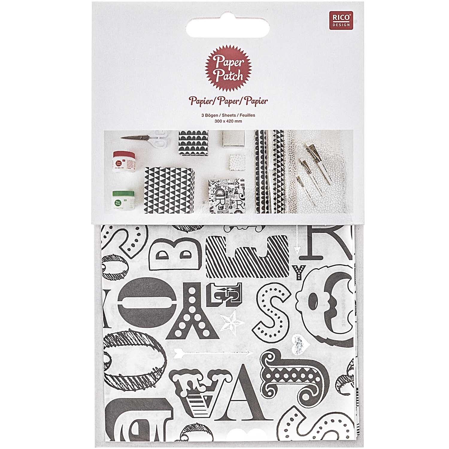 SB Paper Patch Papier Buchstaben 30x42cm 3 Bogen Hot Foil von Rico Design