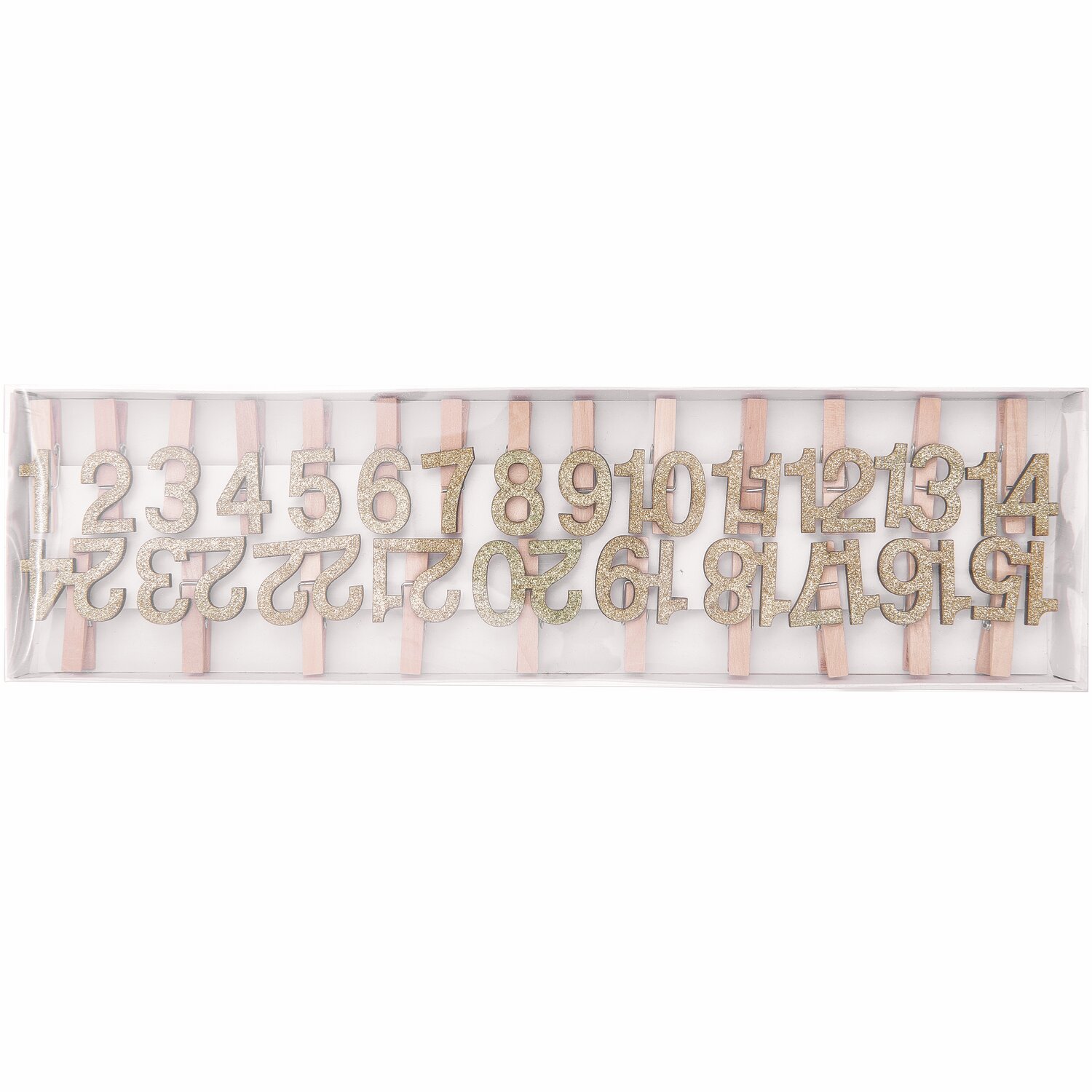 Holzclips Adventskalender Zahlen 1-24 4,5cm Farbe Gold-Glitter von Rico Design