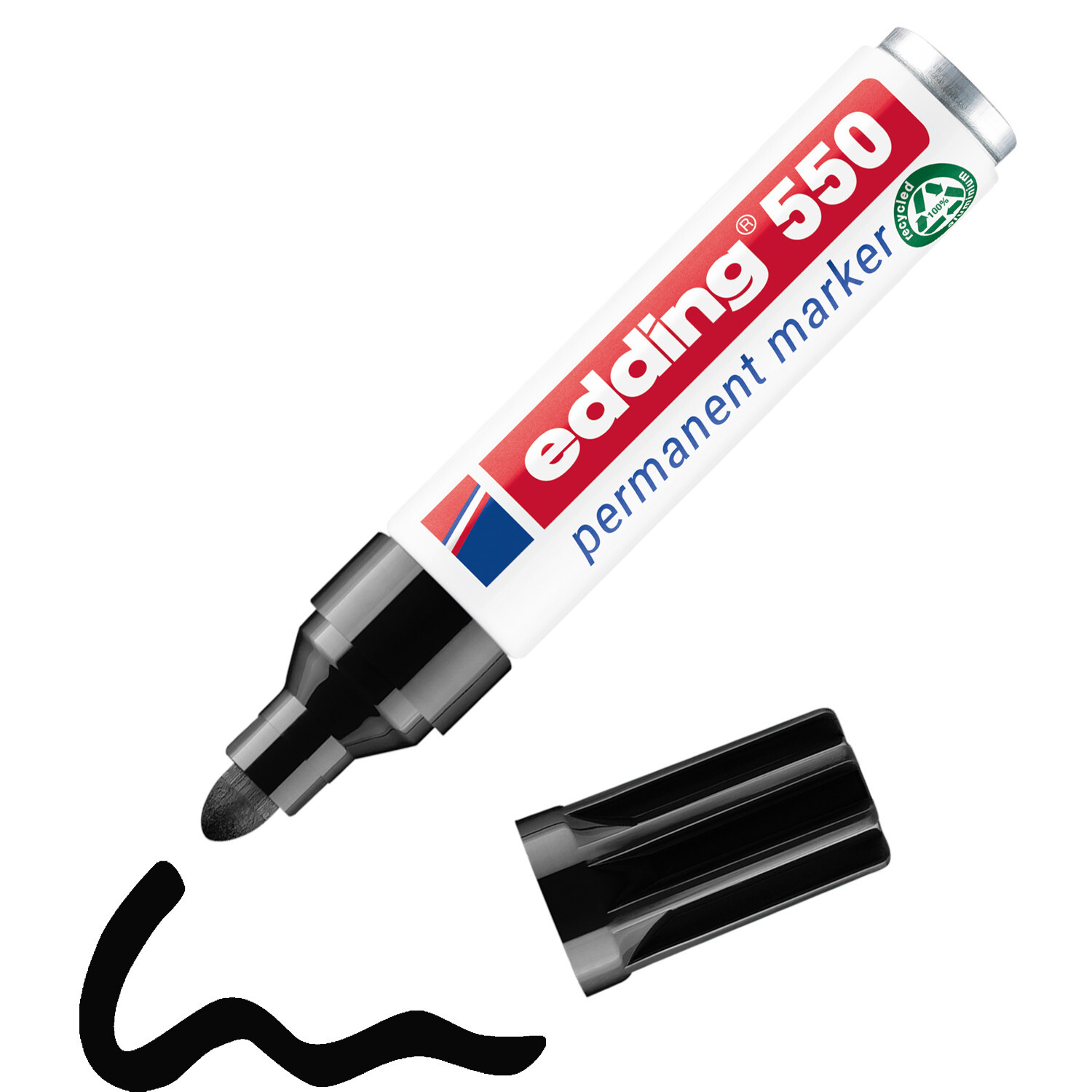 550 Permanentmarker schwarz 3-4mm, edding. Schwarzer Marker mit abnehmbarer Kappe, ideal für dauerhafte Beschriftungen.