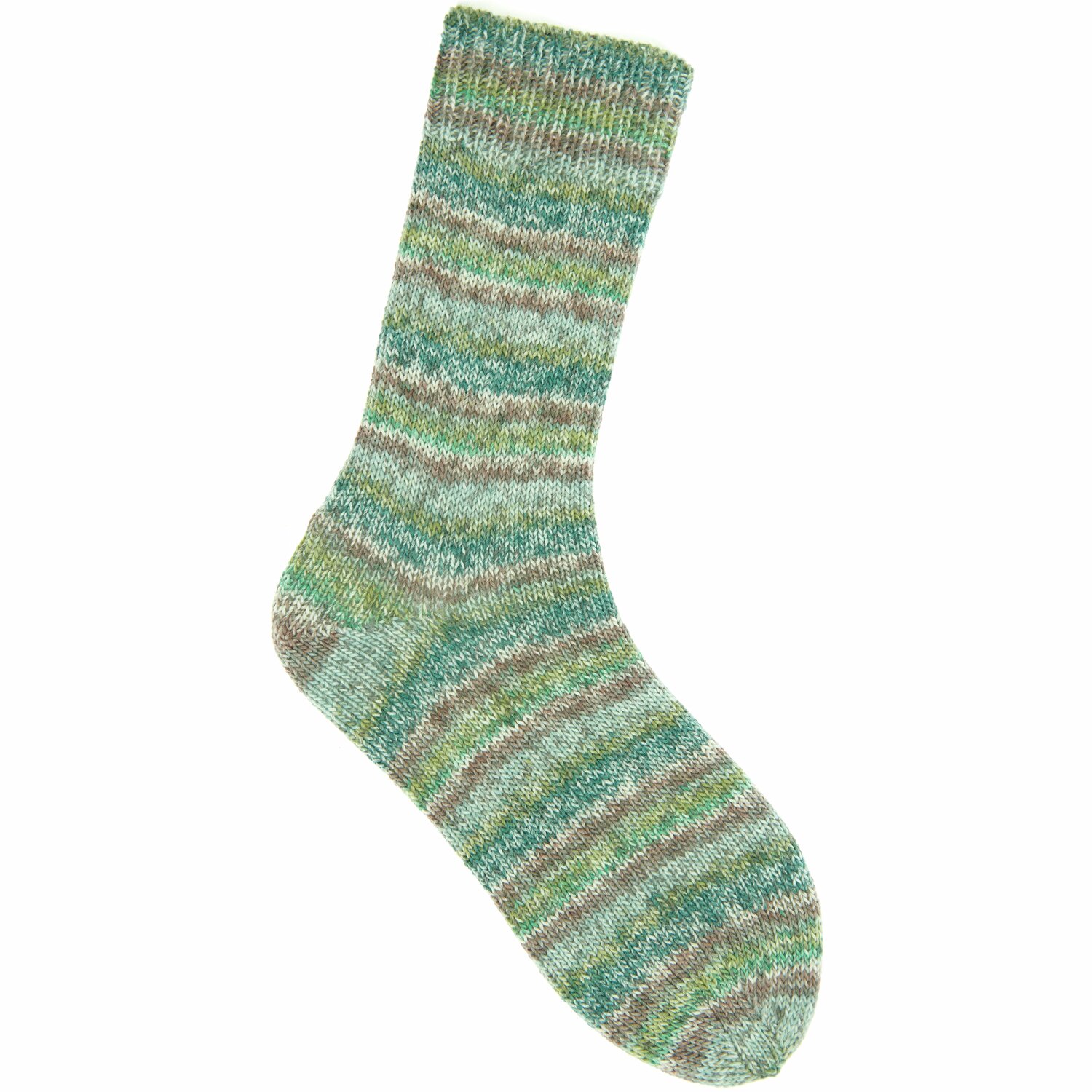 Socks Soft Spin 6-fädig: Ein gestrickter Socken in Grüntönen von Rico Design, ideal für gemütliche Tage.
