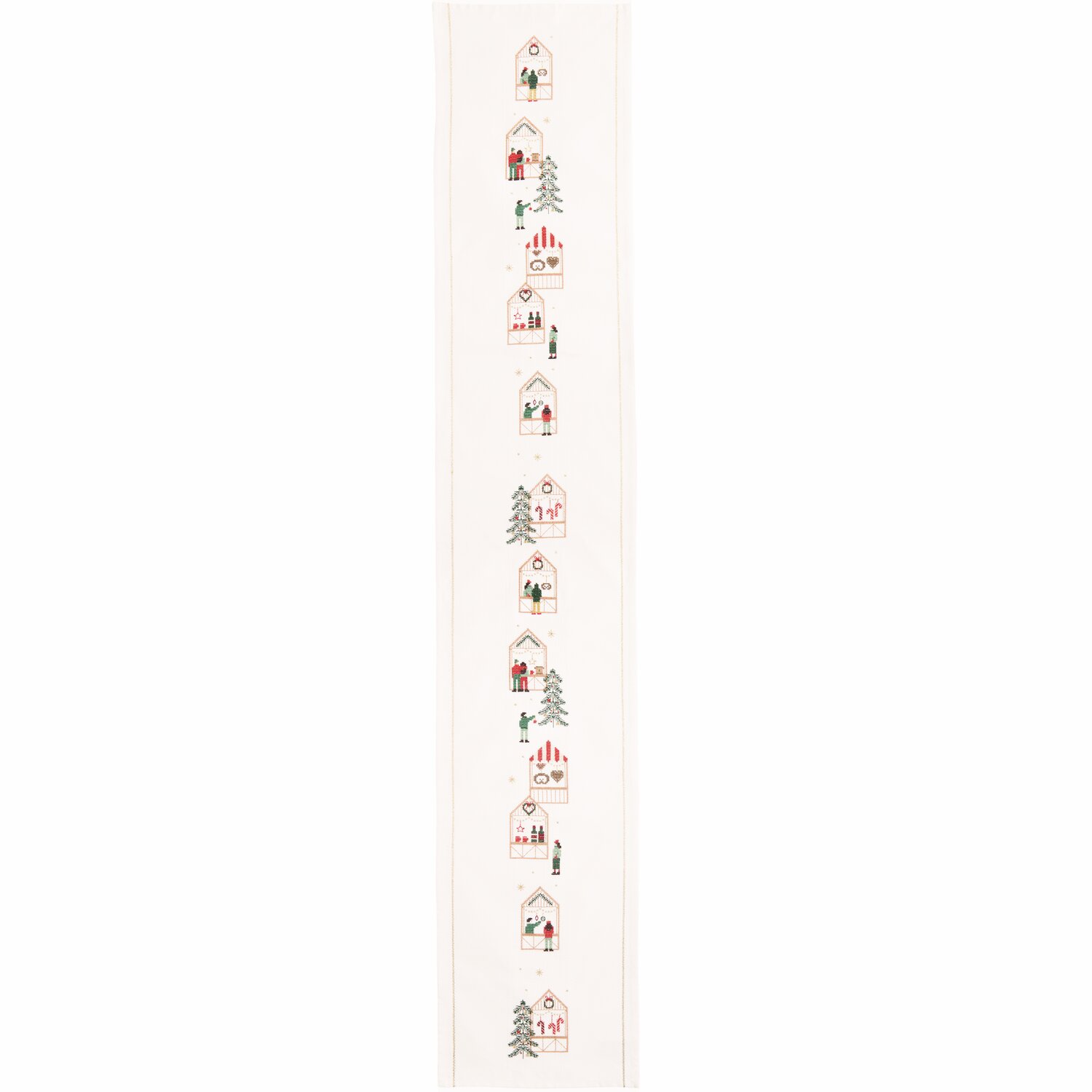 Stickpackung Tischband Weihnachtsmarkt mit weihnachtlichen Motiven, 29x153cm, von Rico Design.