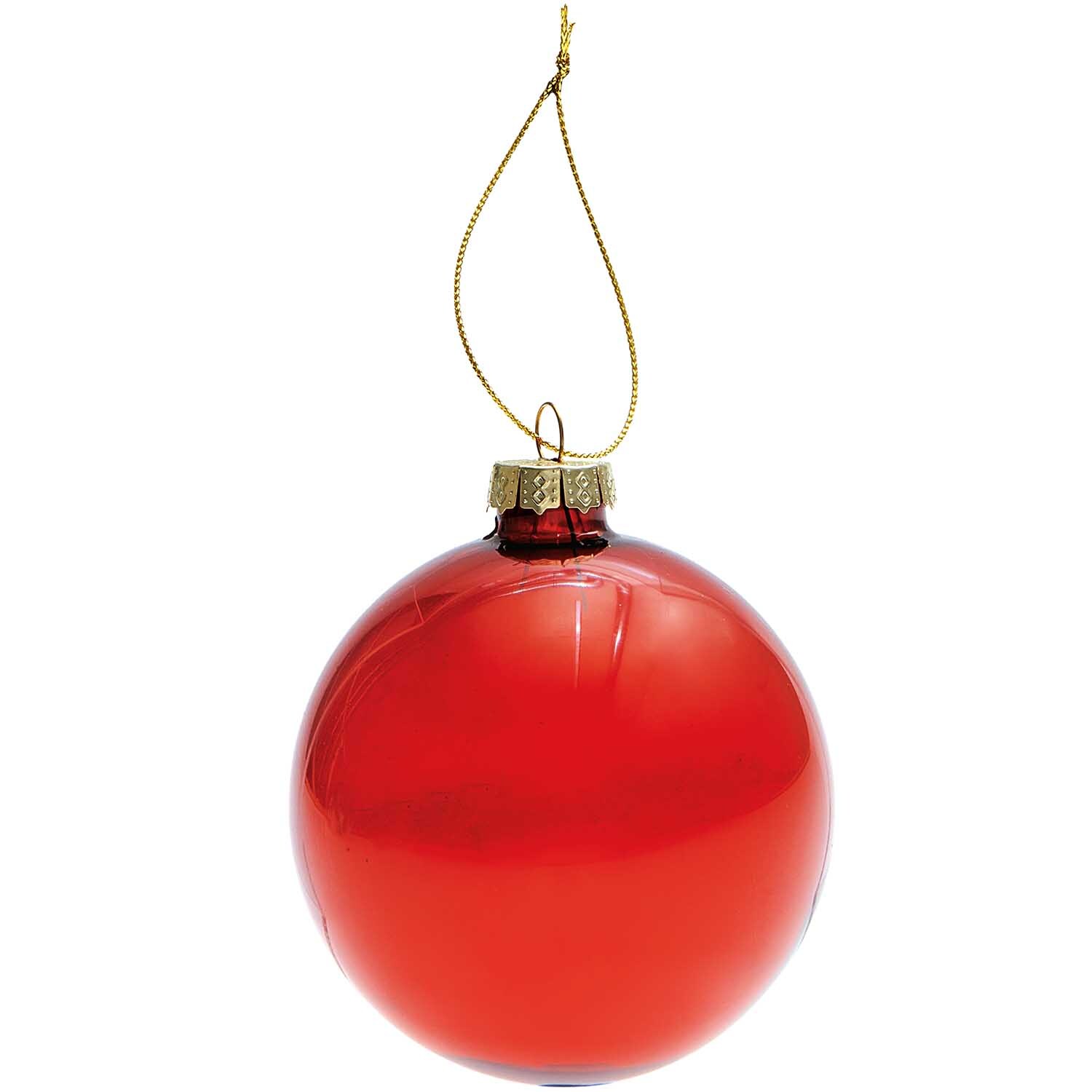 Glaskugel Baumschmuck einfarbig 8cm von Rico Design, zeigt eine glänzende, transparente Kugel mit goldener Aufhängung.