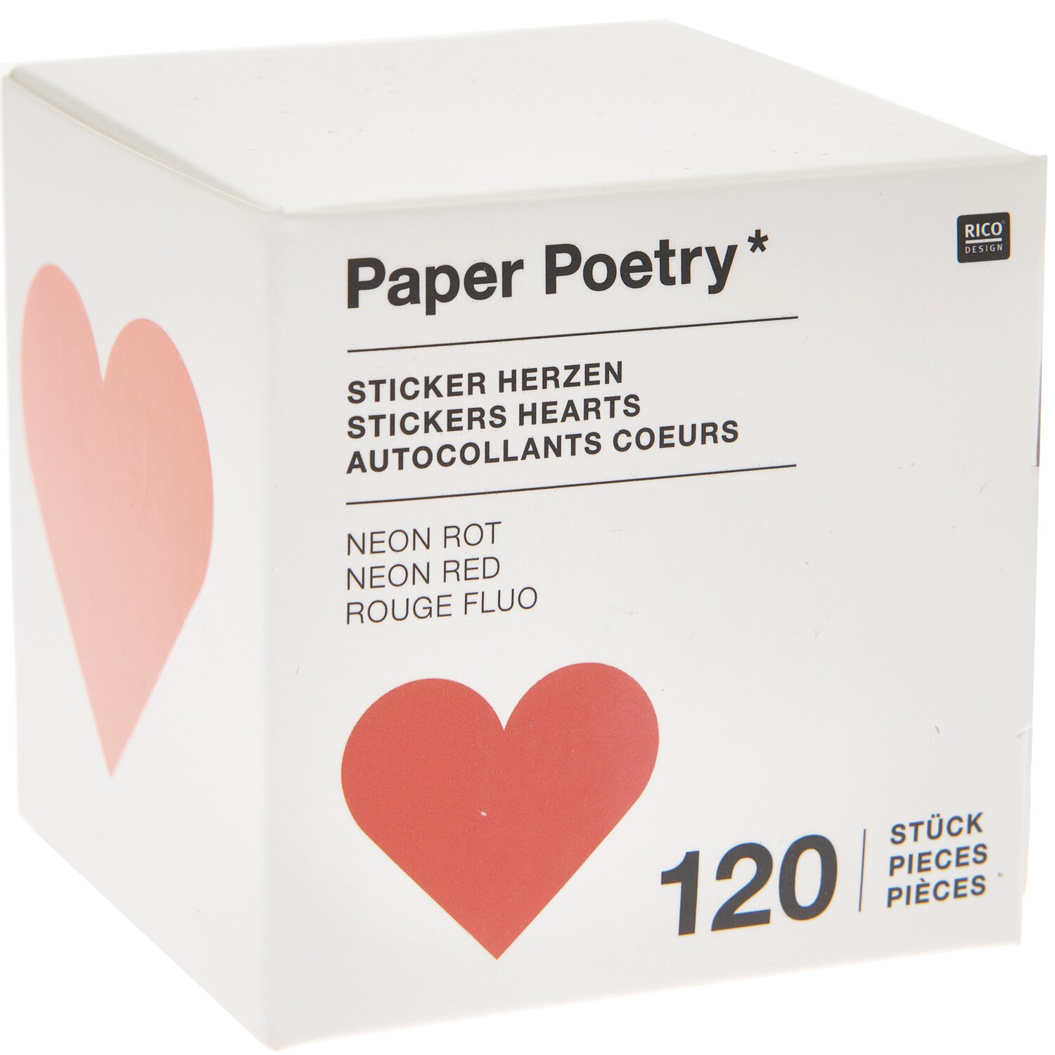 Paper Poetry Sticker Herzen 5cm 120 Stück auf der Rolle Farbe Neonrot von Rico Design