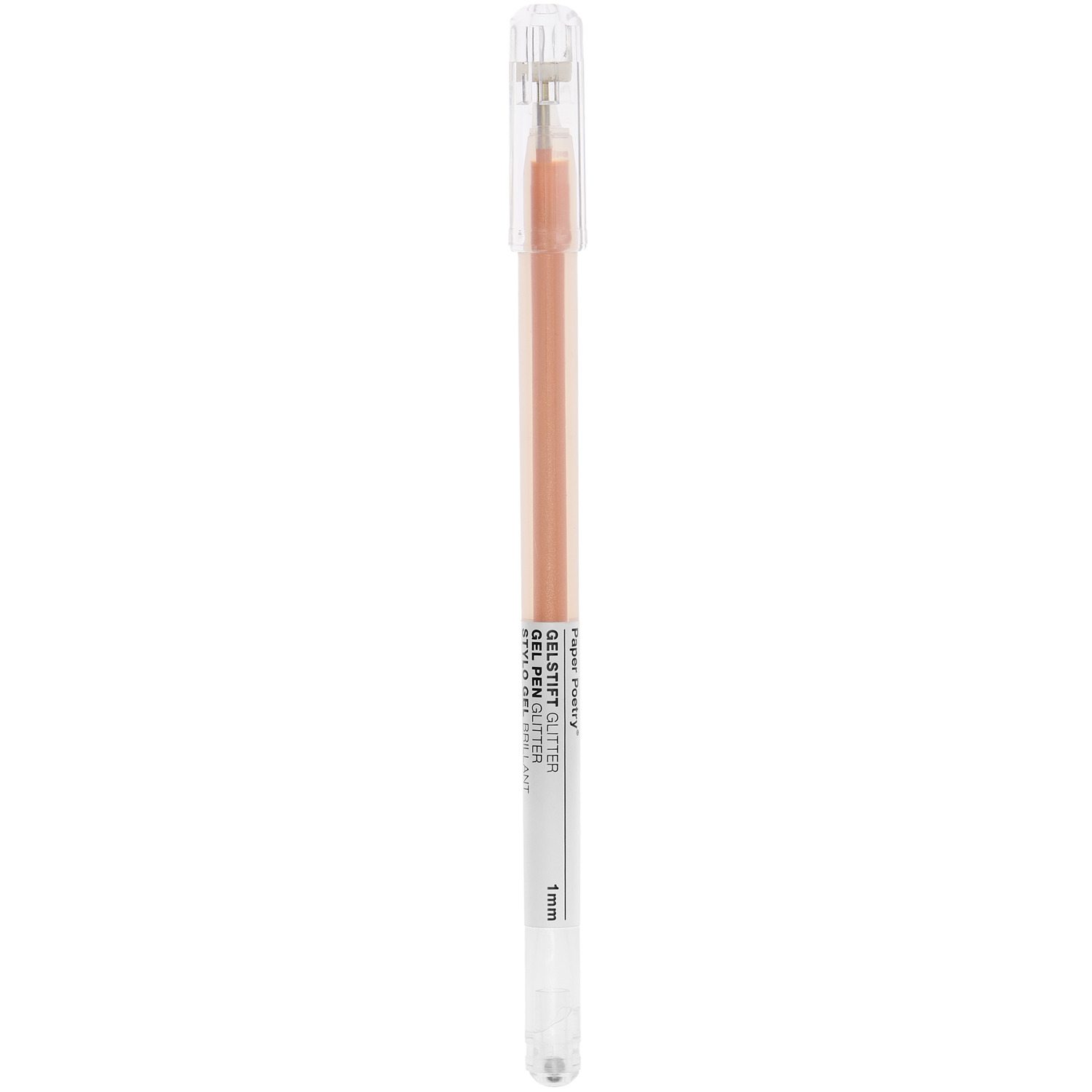 Gelstift Glitter 1mm, orange, von Rico Design. Der Stift hat eine transparente Kappe und eignet sich ideal für kreative Projekte.