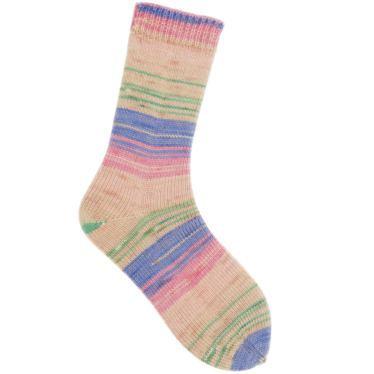 Superba Merino + Linen + Silk 4fädig: Bunte Socke mit Streifenmuster, gestrickt aus hochwertigem Garn von Rico Design.