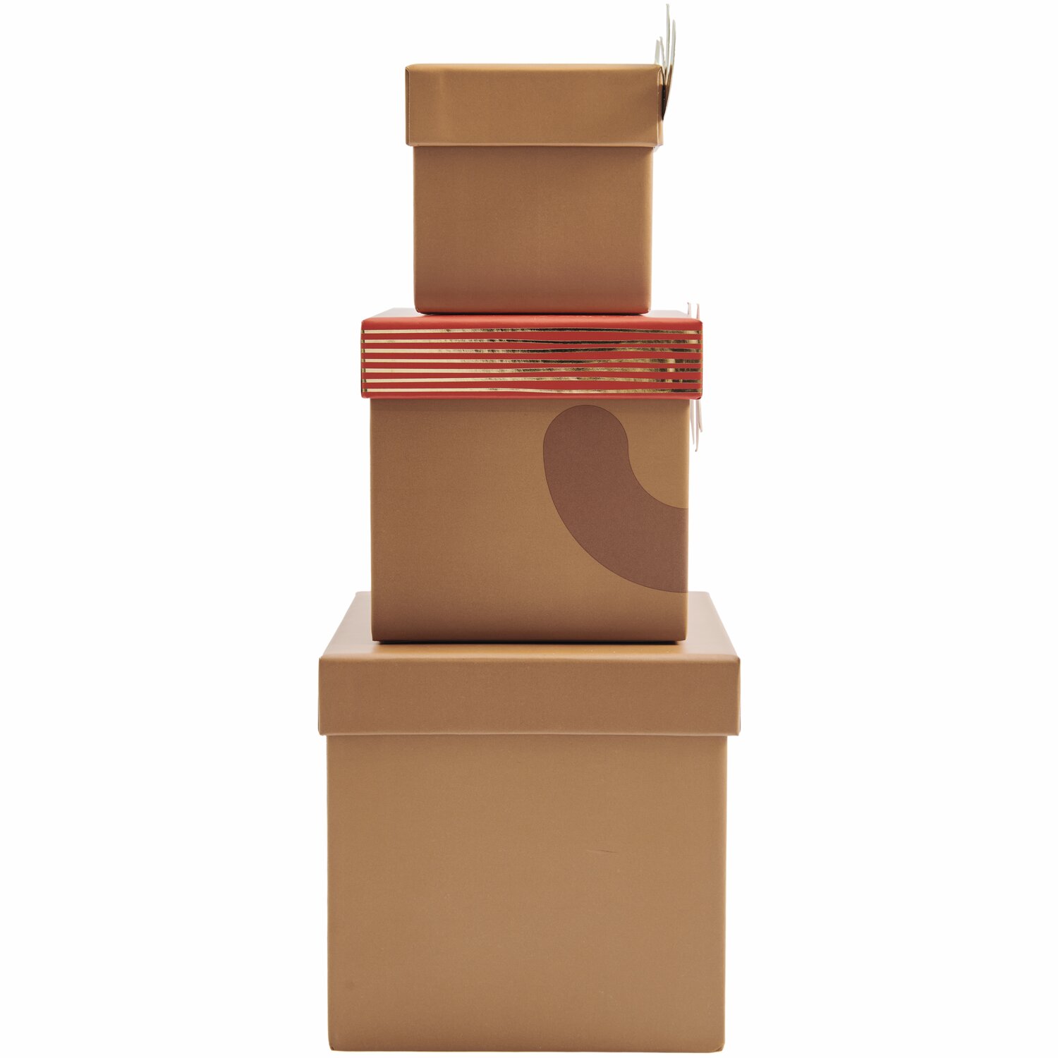 Geschenkboxen-Set Rentier, 5-teilig, in Braun und Rot. Stapelbare Boxen von Rico Design.