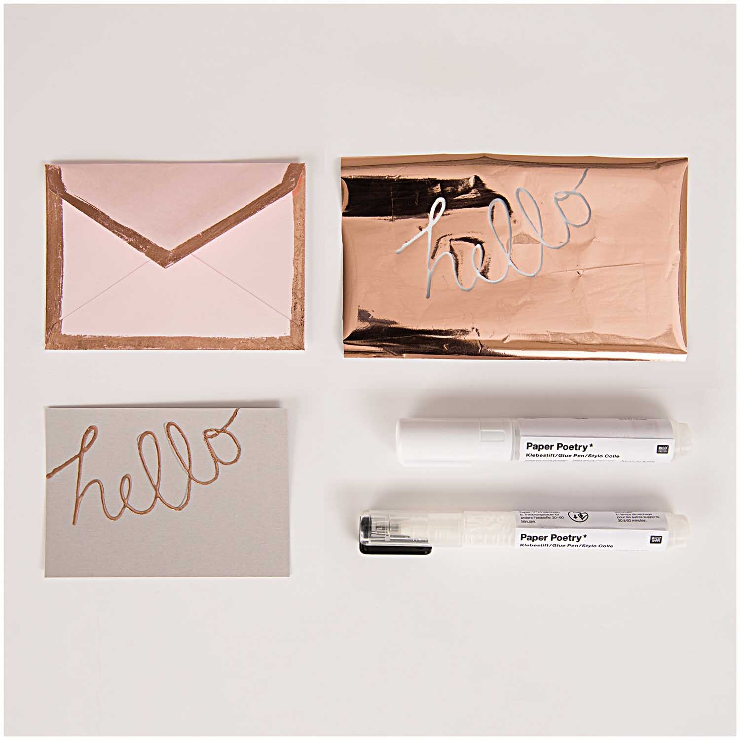 Transferfolie 9x15cm 6 Blatt von Rico Design in Gold, ideal für kreative Grußkarten und Umschläge.