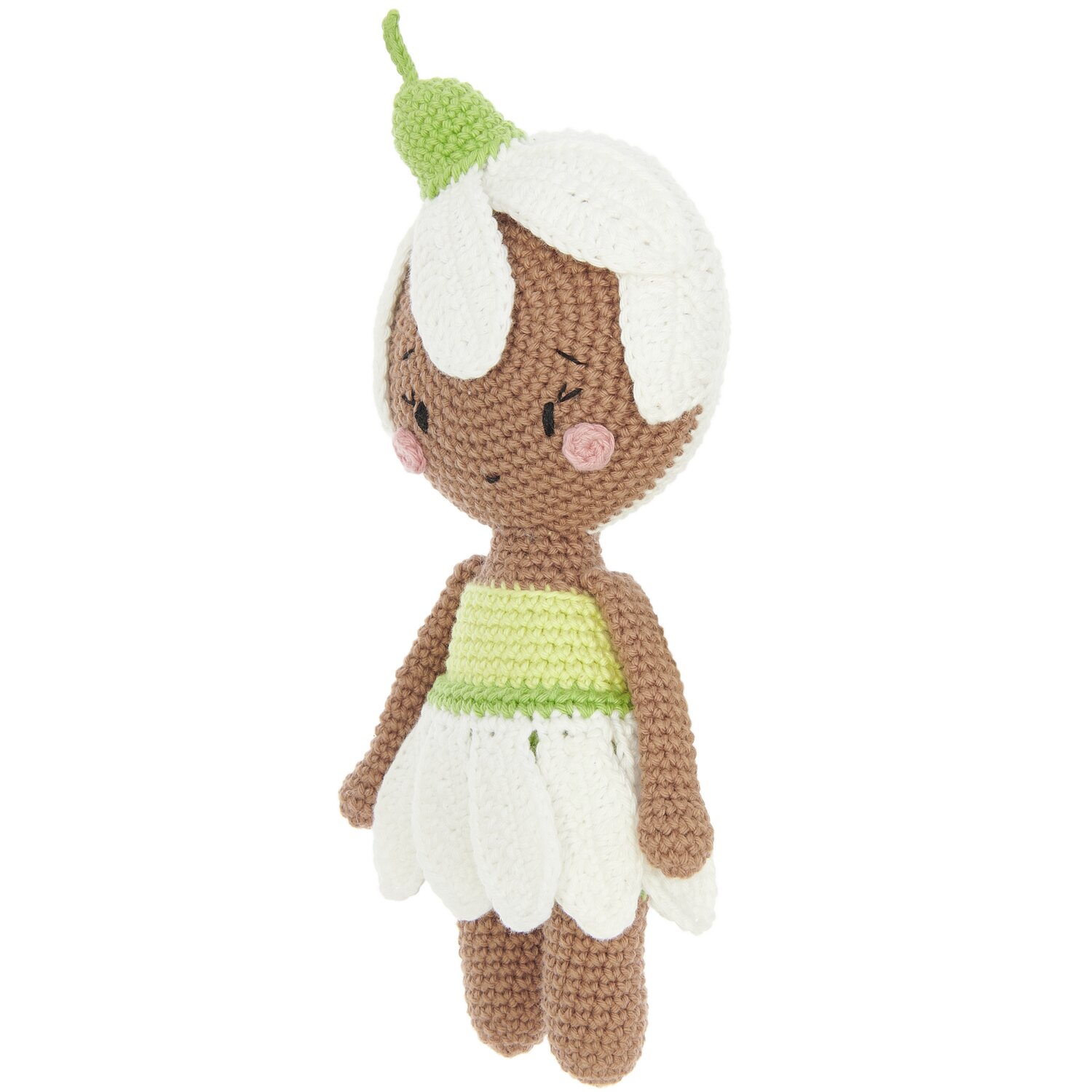 Creative Ricorumi dk: Gehäkelte Puppe mit Blütenkleid in Nougat, Weiß und Pistazie von Rico Design.