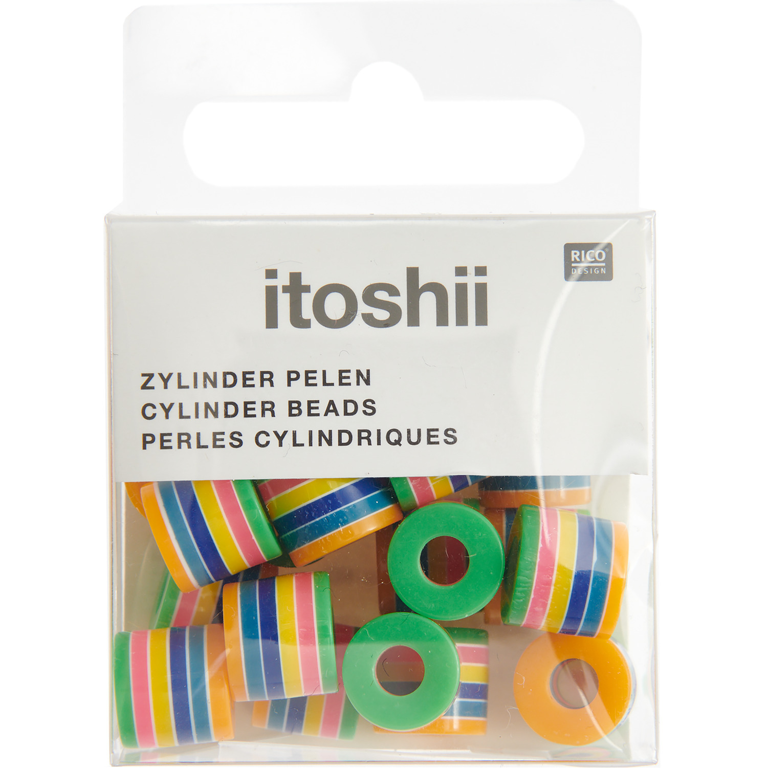 itoshii Gestreifte Zylinderperlen rainbow pastell ca. 9x10mm 21 Stück von Rico Design