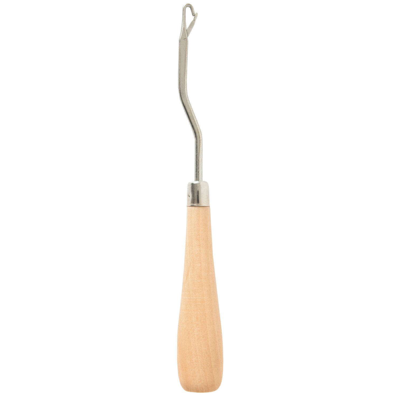 Teppichknüpfhaken 17cm mit ergonomischem, naturfarbenem Holzgriff von Rico Design und gebogener Metallnadel zum komfortablen Knüpfen von Teppichen