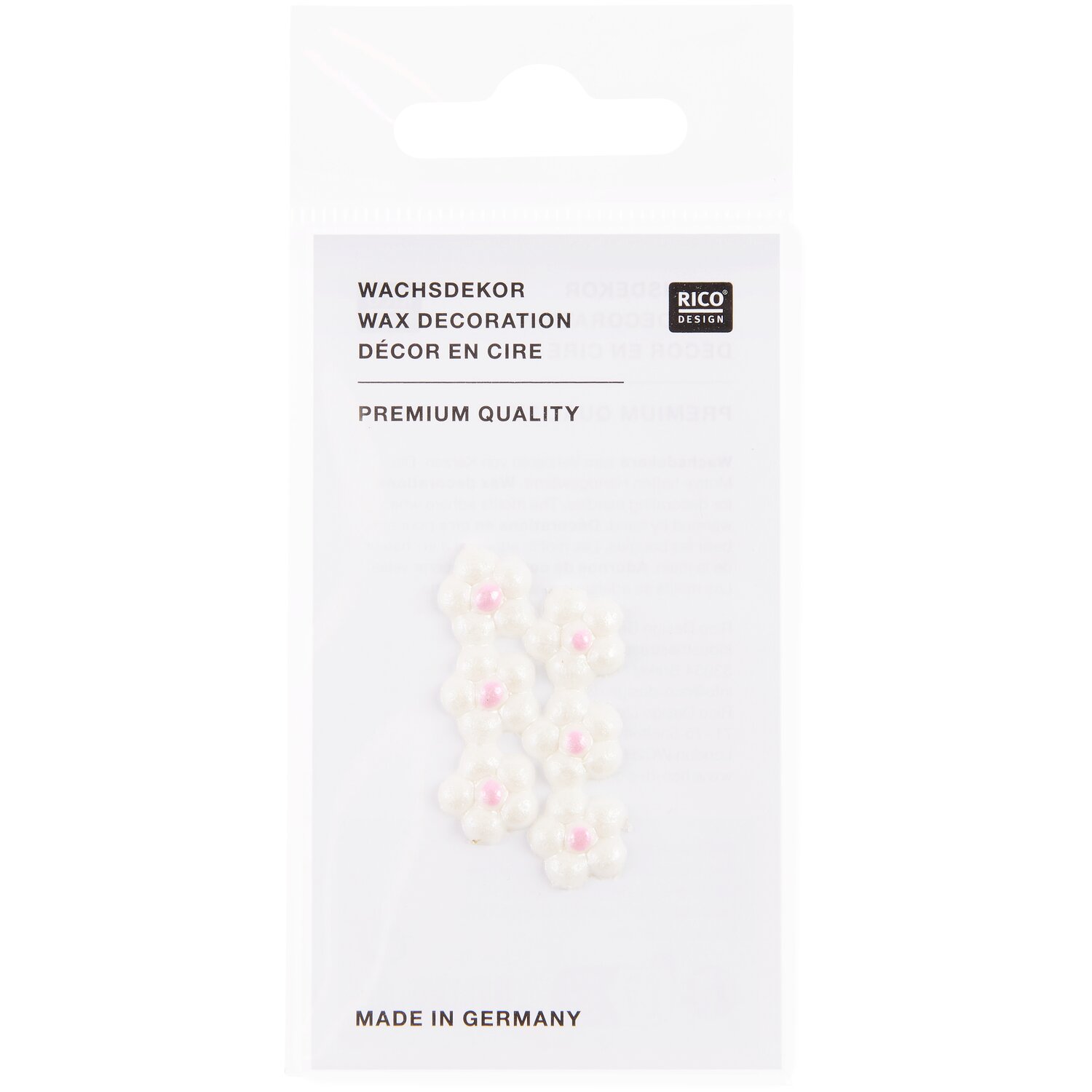 Wachsdekor Blüte mit Punkt 1x1cm Farbe weiß perlmutt / rosa von Rico Design