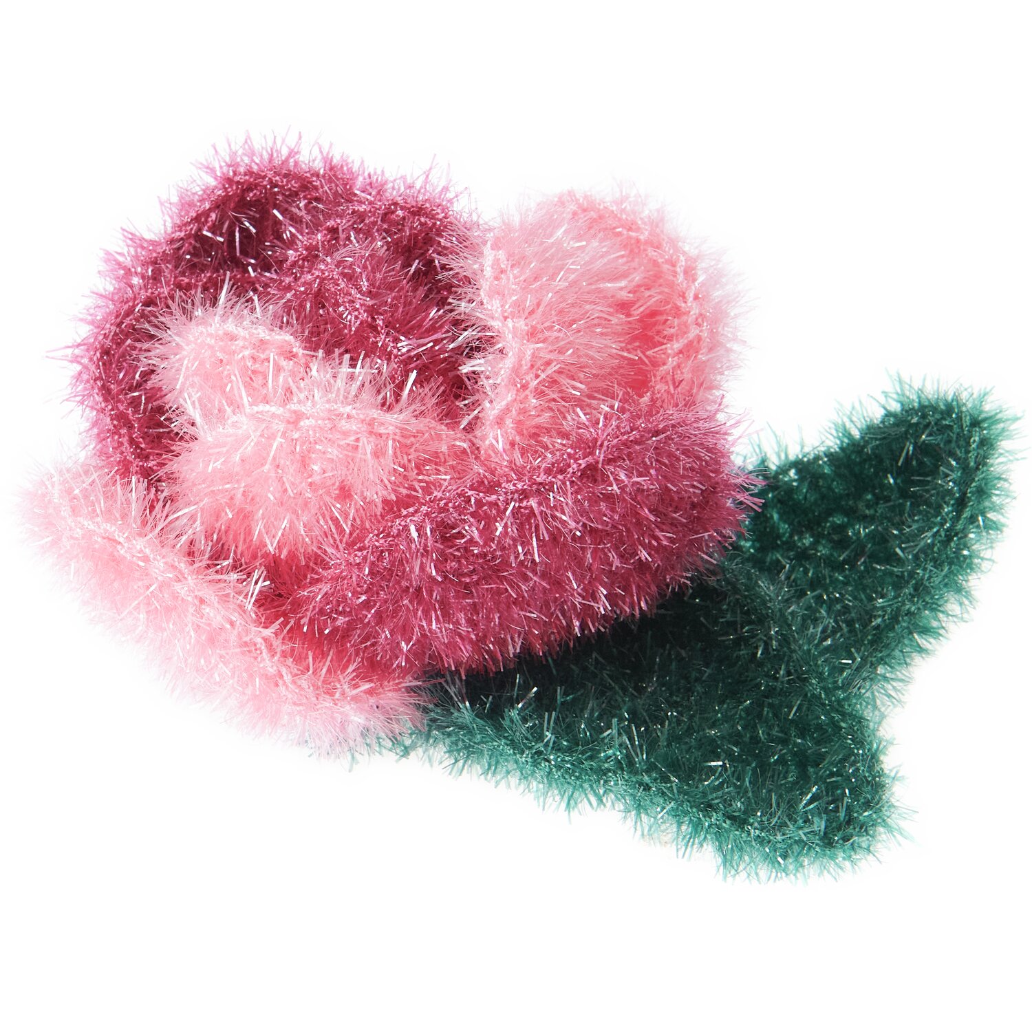 Häkelset Creative Bubble Rose Classic: Flauschige, rosa und grüne Häkelrose von Rico Design.