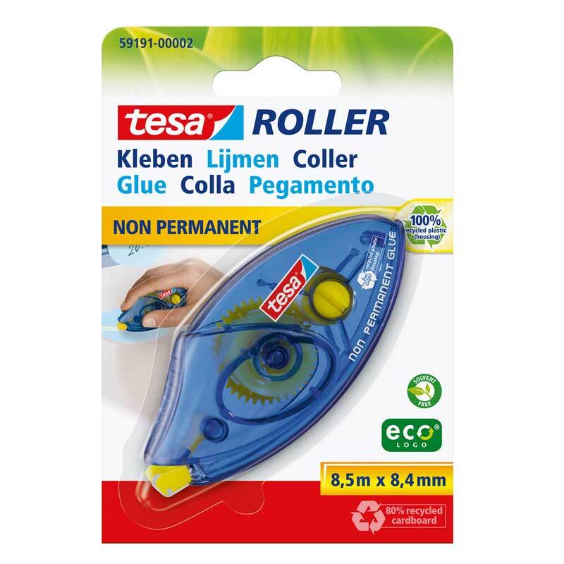 Kleberoller non-permanent 8,4mm 8,5m von tesa in transparentem Design, ideal für temporäres Kleben.
