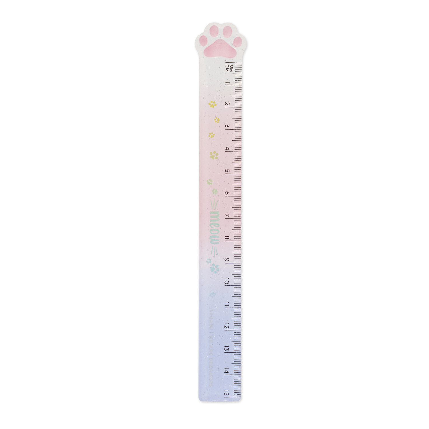 Lineal Meow, 15cm, mit Katzenpfoten-Design, pastellfarben, ideal für Schule und Büro.