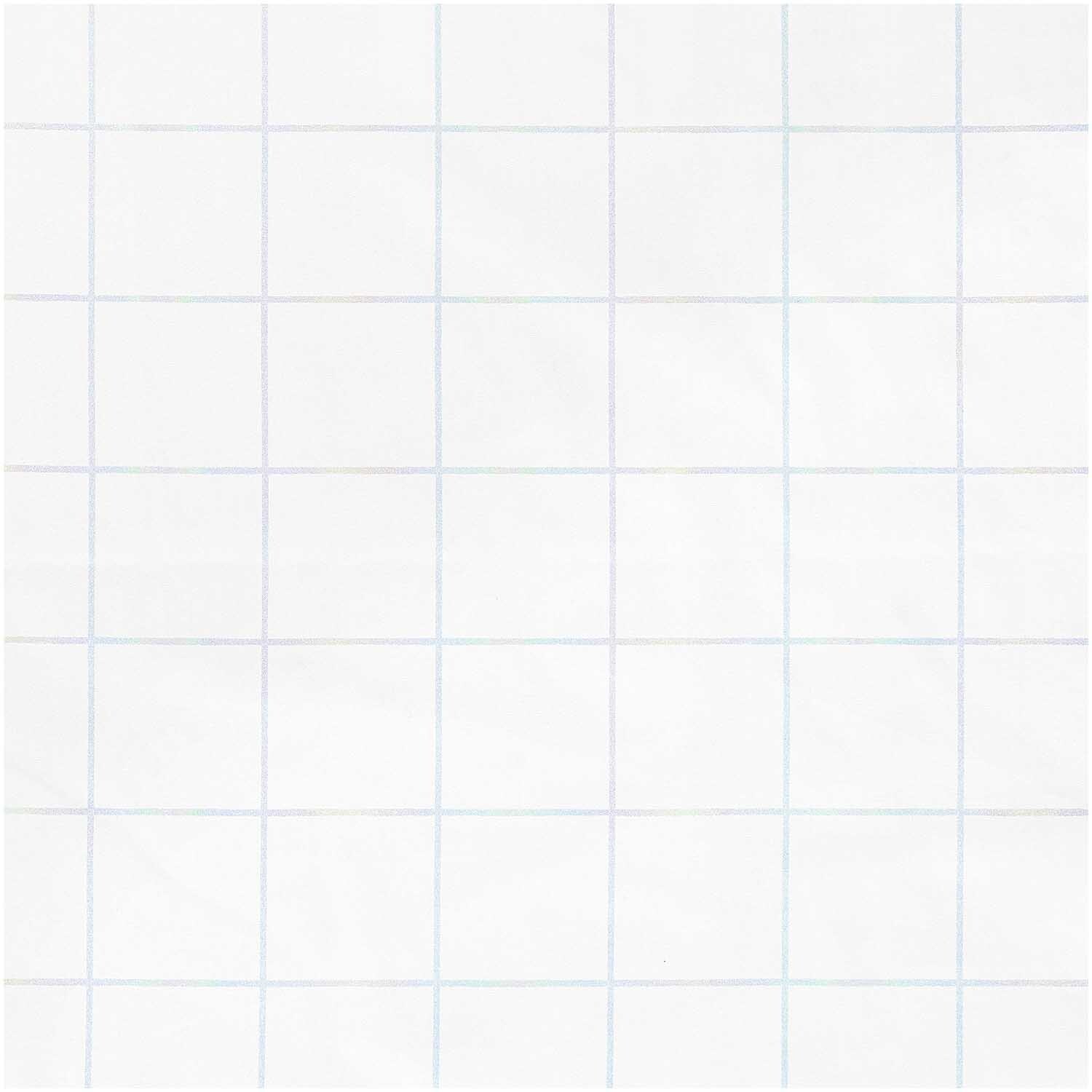 Stoffabschnitt Baumwoll-Popelin Holografisch Kariert von Rico Design, zeigt ein kariertes Muster auf weißem Hintergrund, 50x140cm.
