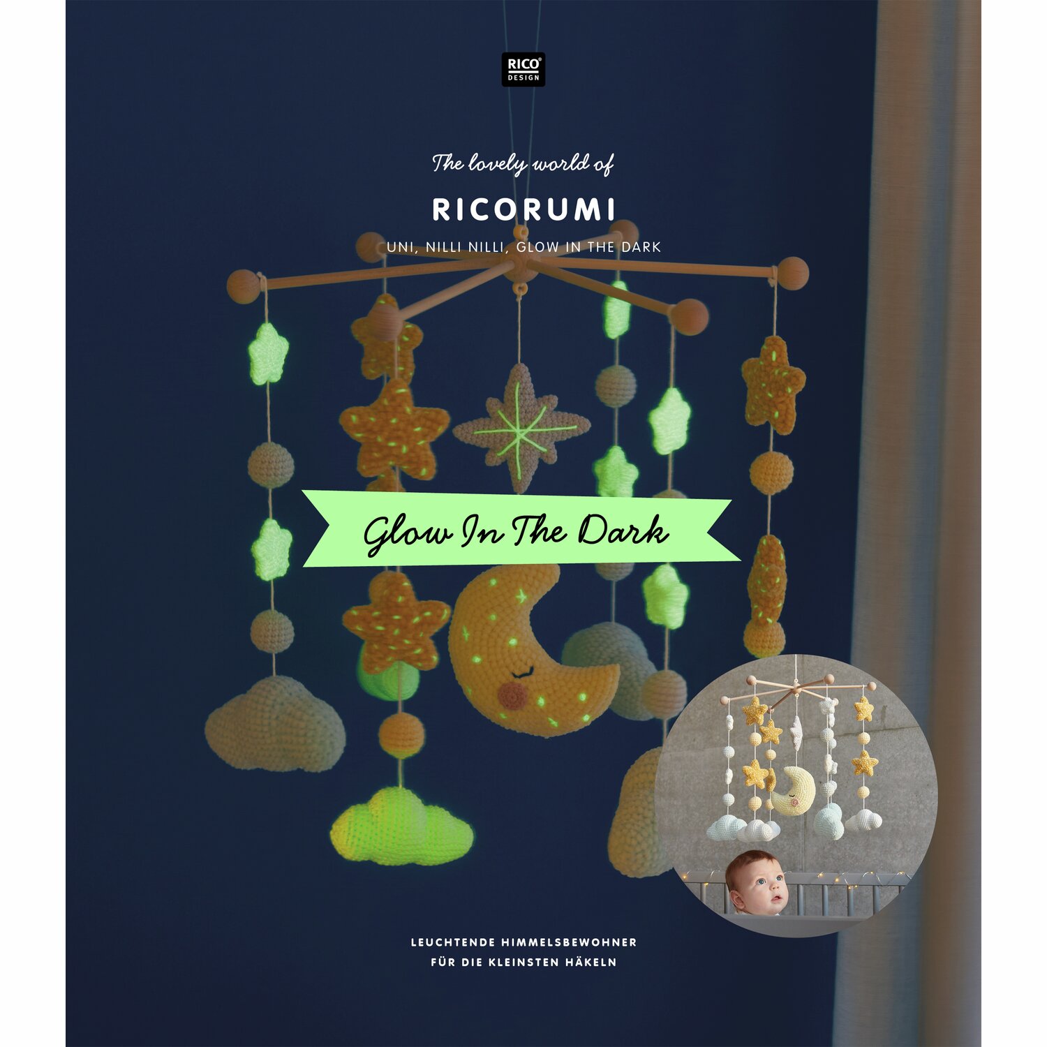 Ricorumi Glow In The Dark: Hängedekoration mit leuchtenden Sternen und Mond, ideal für Kinderzimmer.