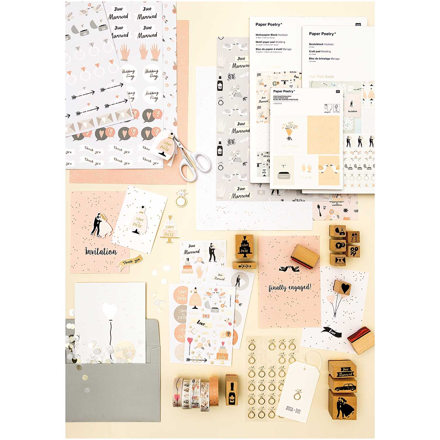 Paper Poetry Tape Herzluftballons in einem kreativen Bastelset mit Einladungen und Stempeln. Ideal für DIY-Projekte und Dekorationen.