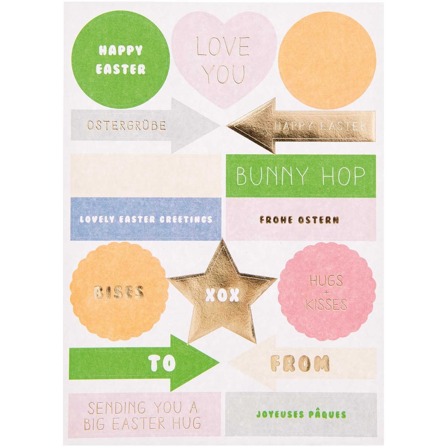 Paper Poetry Grußkartenset Bunny Hop zeigt bunte Ostergrüße mit Hasenmotiven von Rico Design.