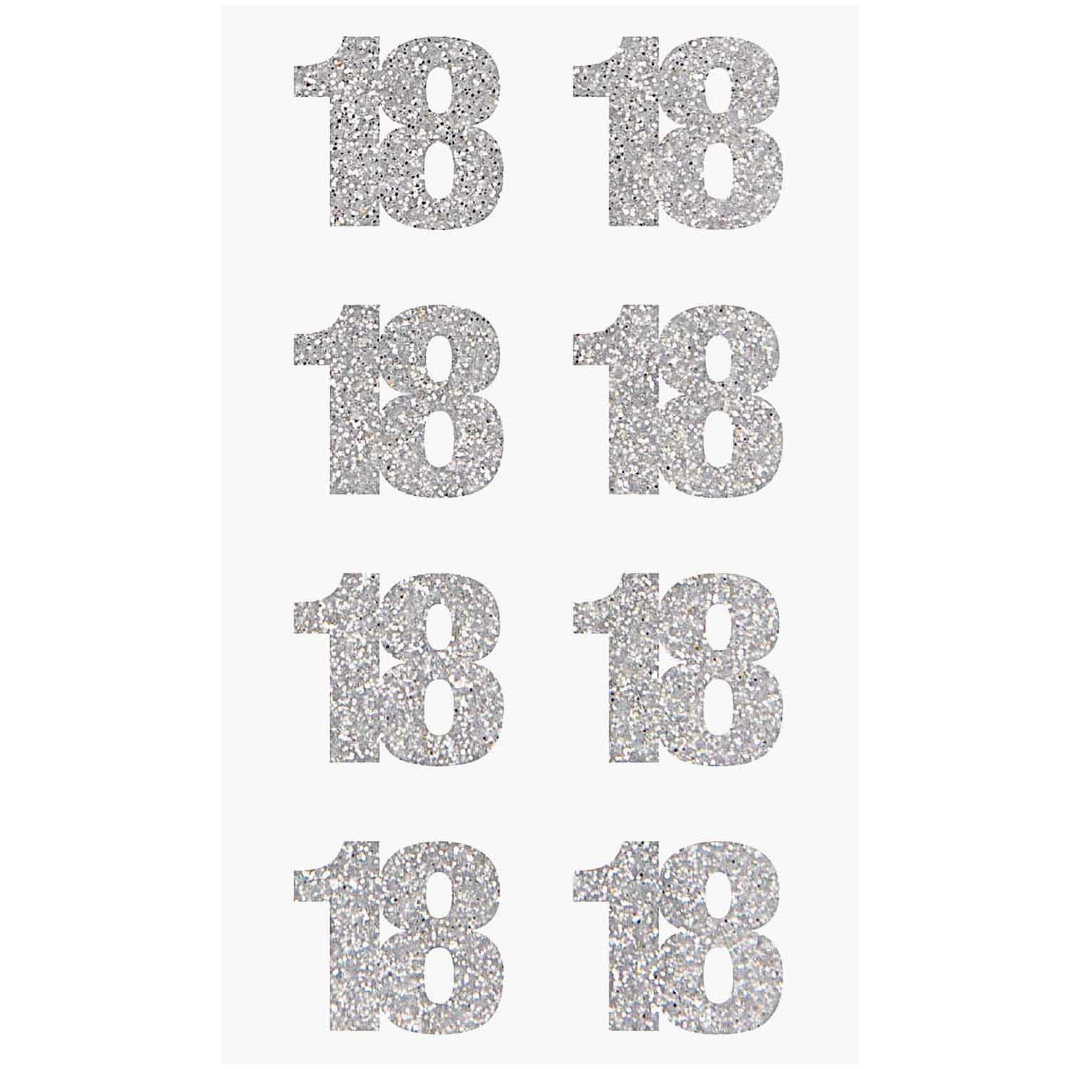 Paper Poetry Glittersticker 18 silber von Rico Design: Neun funkelnde Zahlen "18" in Silber, ideal für kreative Dekorationen und Bastelprojekte.