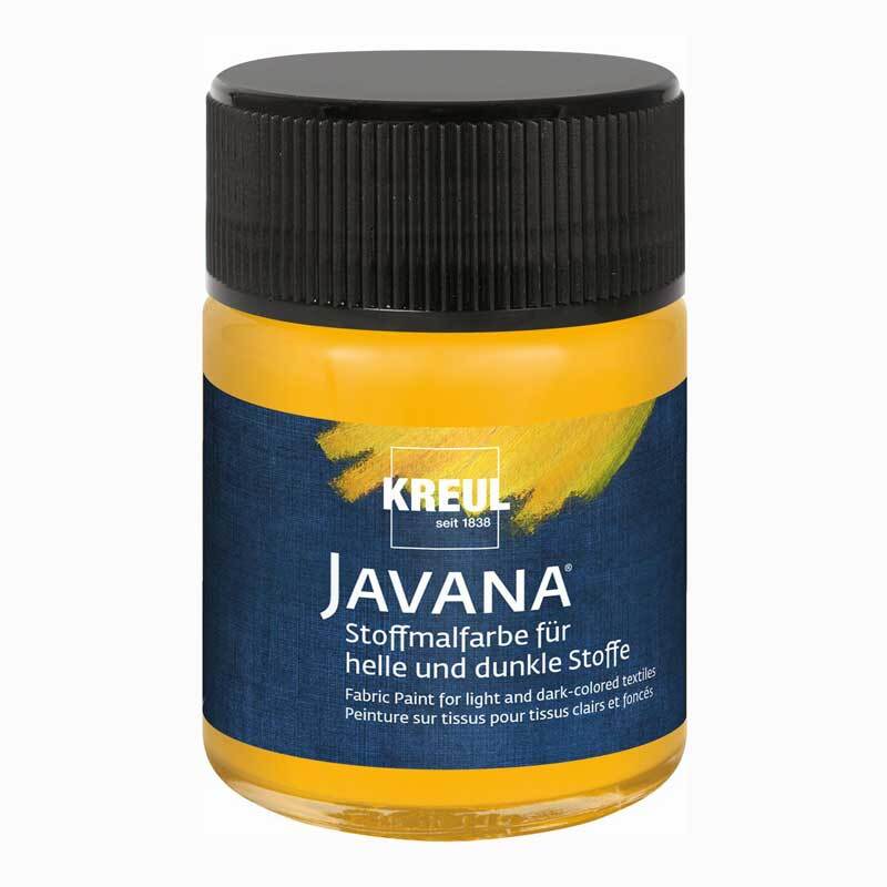 Javana Stoffmalfarbe in Goldgelb, 50ml Flasche, ideal für kreative Designs auf Textilien.