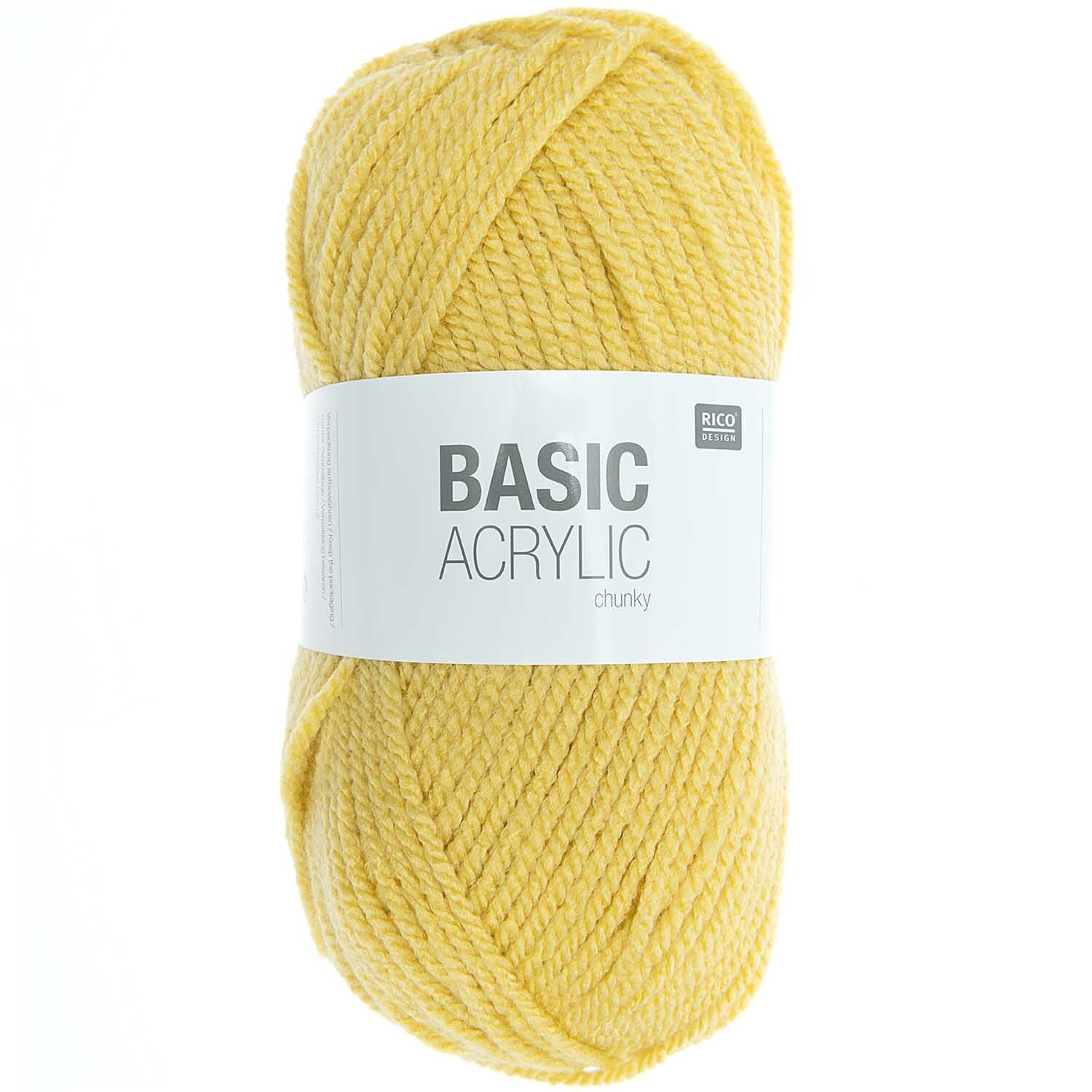 Basic Acrylic chunky: Gelbes Acrylgarn von Rico Design, 100g, 156m, ideal für Strickprojekte.