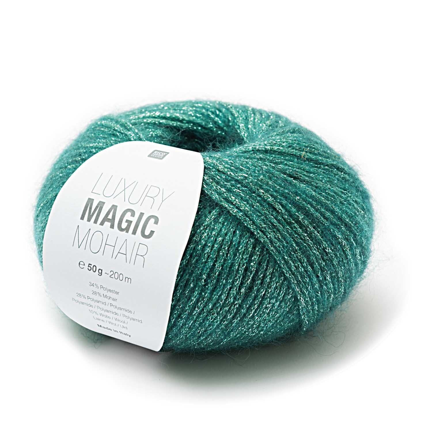 Luxury Magic Mohair: Weiches, smaragdgrünes Garn von Rico Design, 50g Knäuel mit 200m Länge.