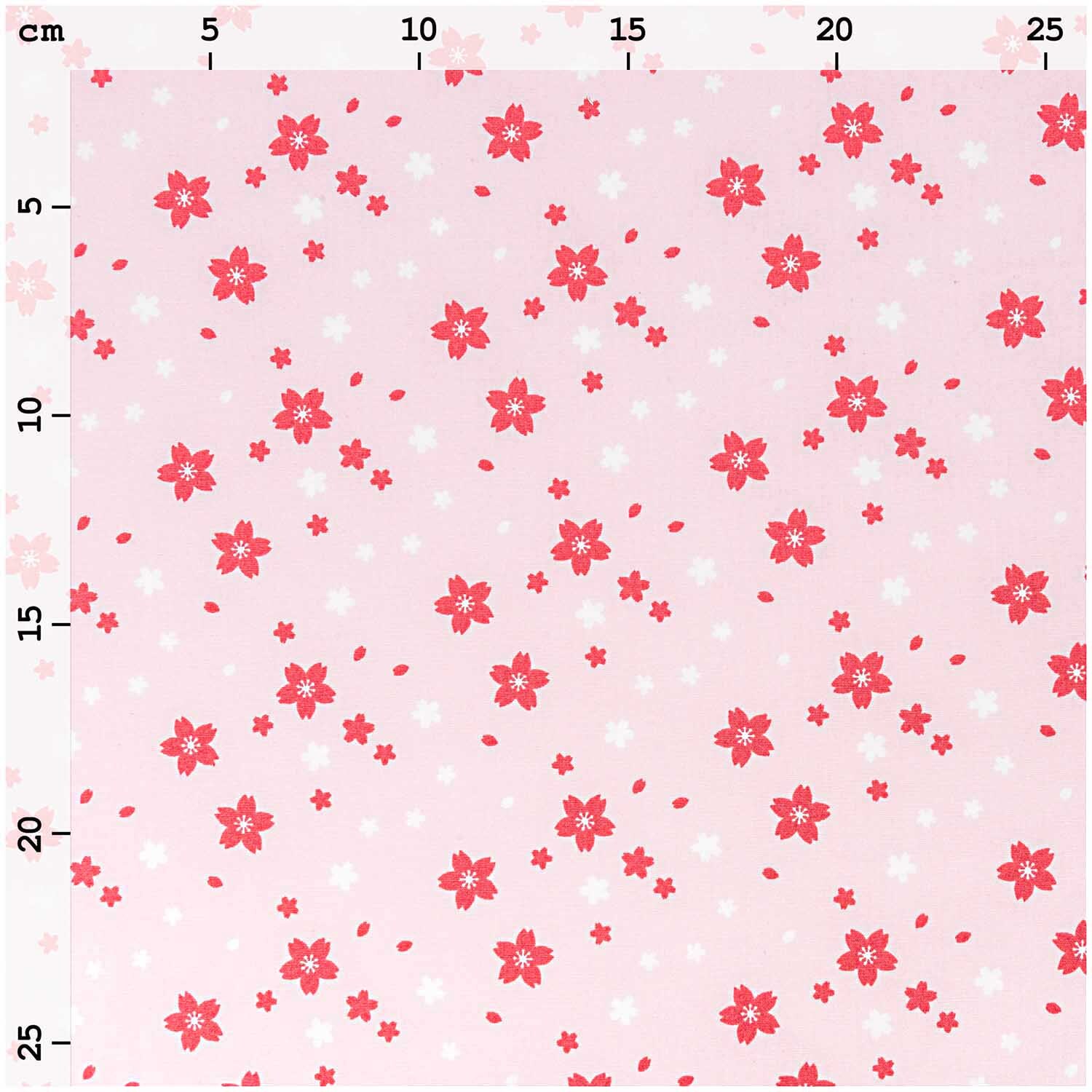 Stoff kleine Streublümchen rosa 50x140cm zeigt ein Muster aus roten und weißen Blüten auf rosa Hintergrund. Ideal für kreative Nähprojekte.