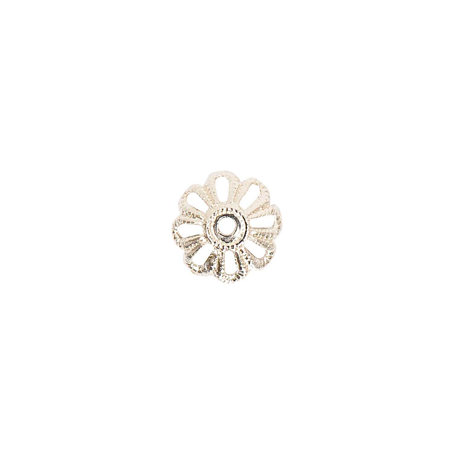 Perlkappe silber 6mm 10 Stück von Rico Design: Detailreiche, blumenförmige Kappe in Silber. Ideal für Schmuckdesigns.