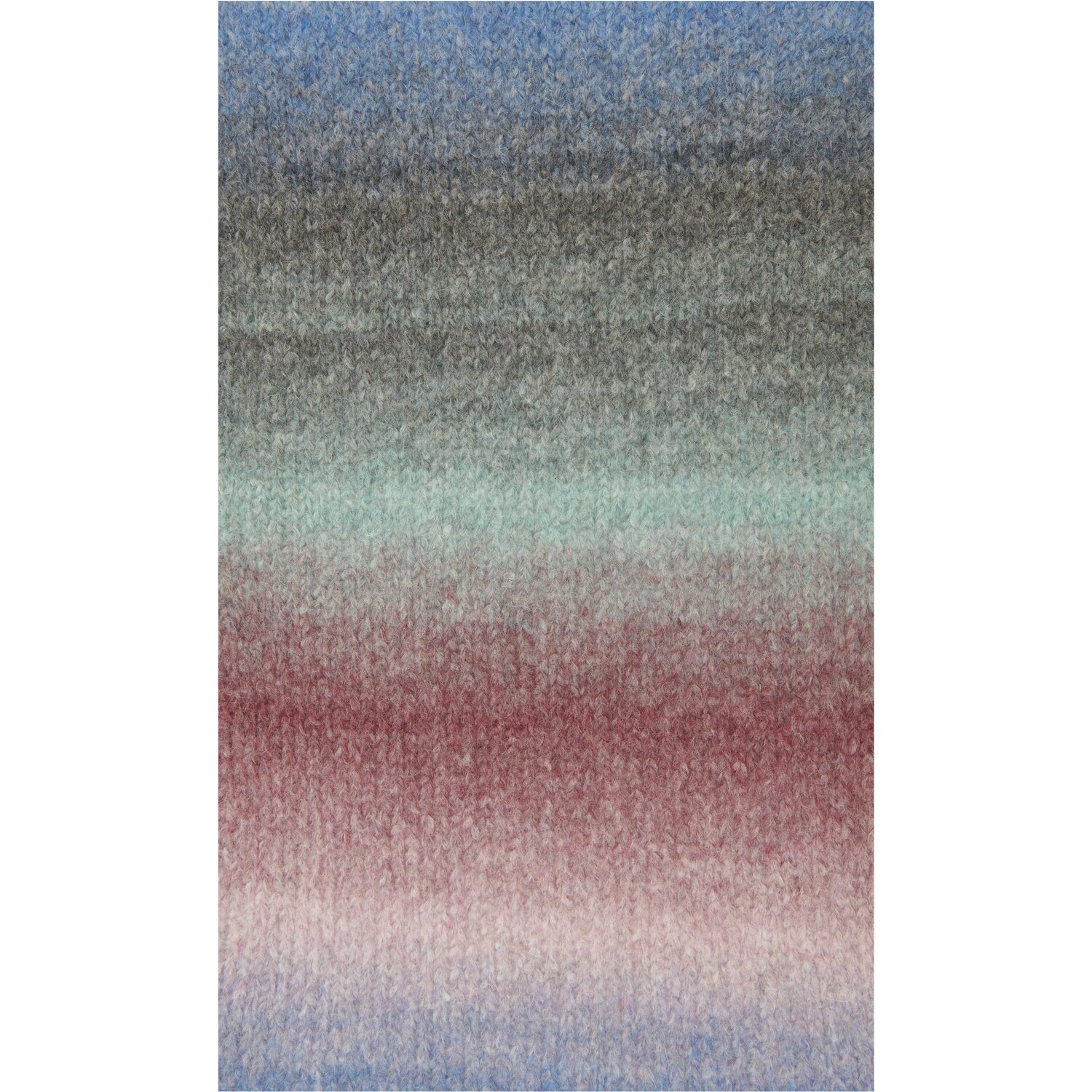 Fashion Alpaca Superfine Heavens Big Cloud: Weiches Garn in sanften Farbverläufen von Blau, Grau, Grün und Rot, ideal für Strickprojekte.