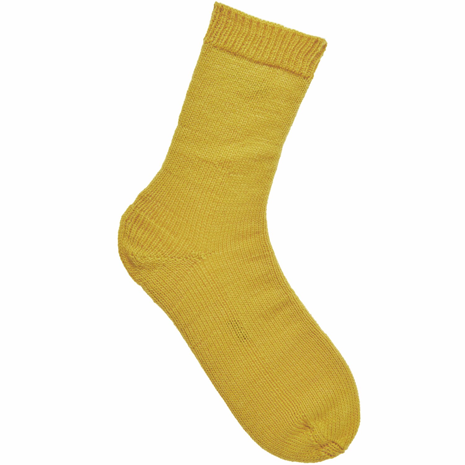 Sockenwolle Premium 4-fädig: Gelbe gestrickte Socke aus hochwertiger Wolle, 100g 380m, von Rico Design.