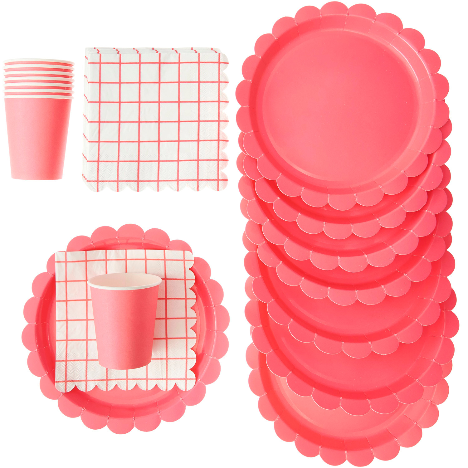 Party-Set Weiß/Neon Pink: Teller, Becher und Servietten in leuchtendem Pink von Rico Design. Ideal für fröhliche Feiern.