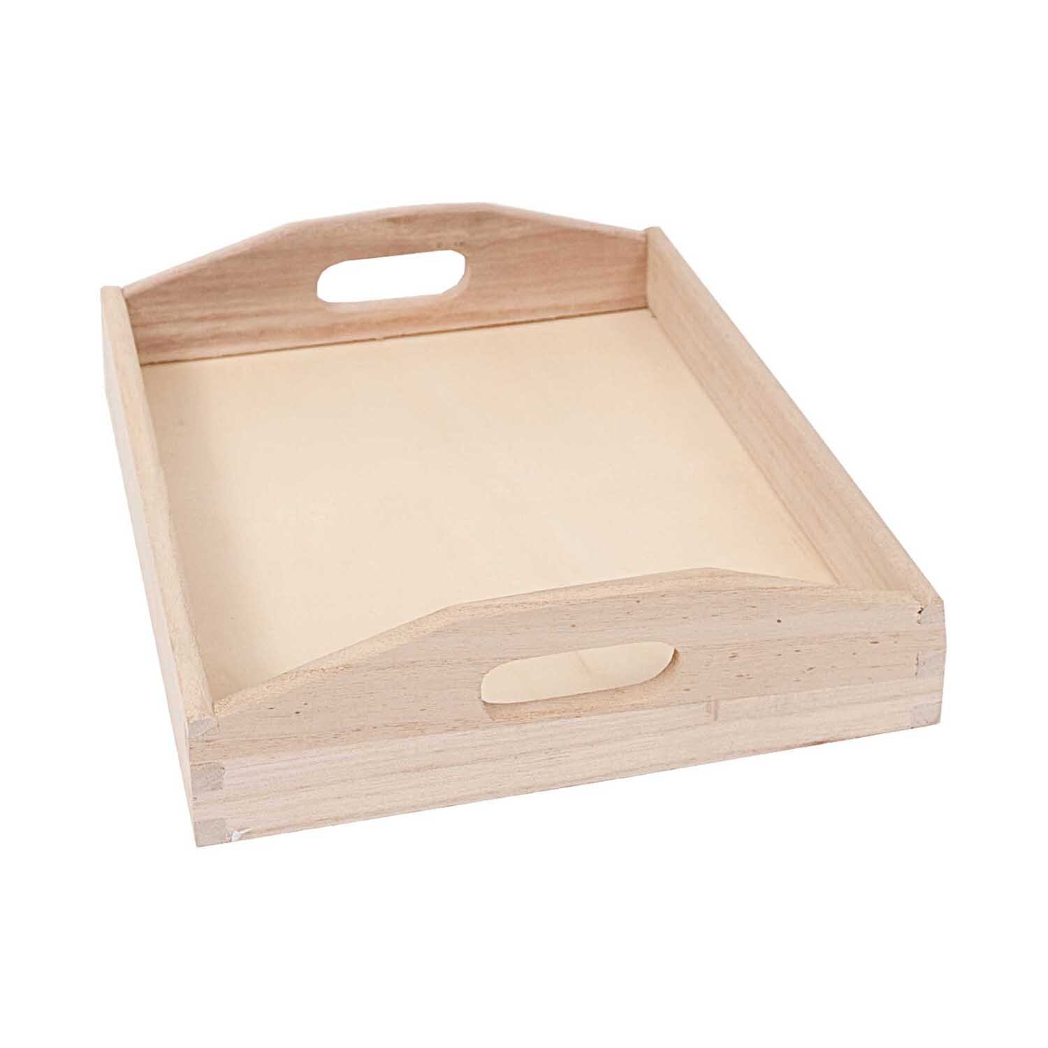 Tablett rechteckig natur von Rico Design aus hellem Holz mit Griffen, ideal für Servieren und Dekoration.
