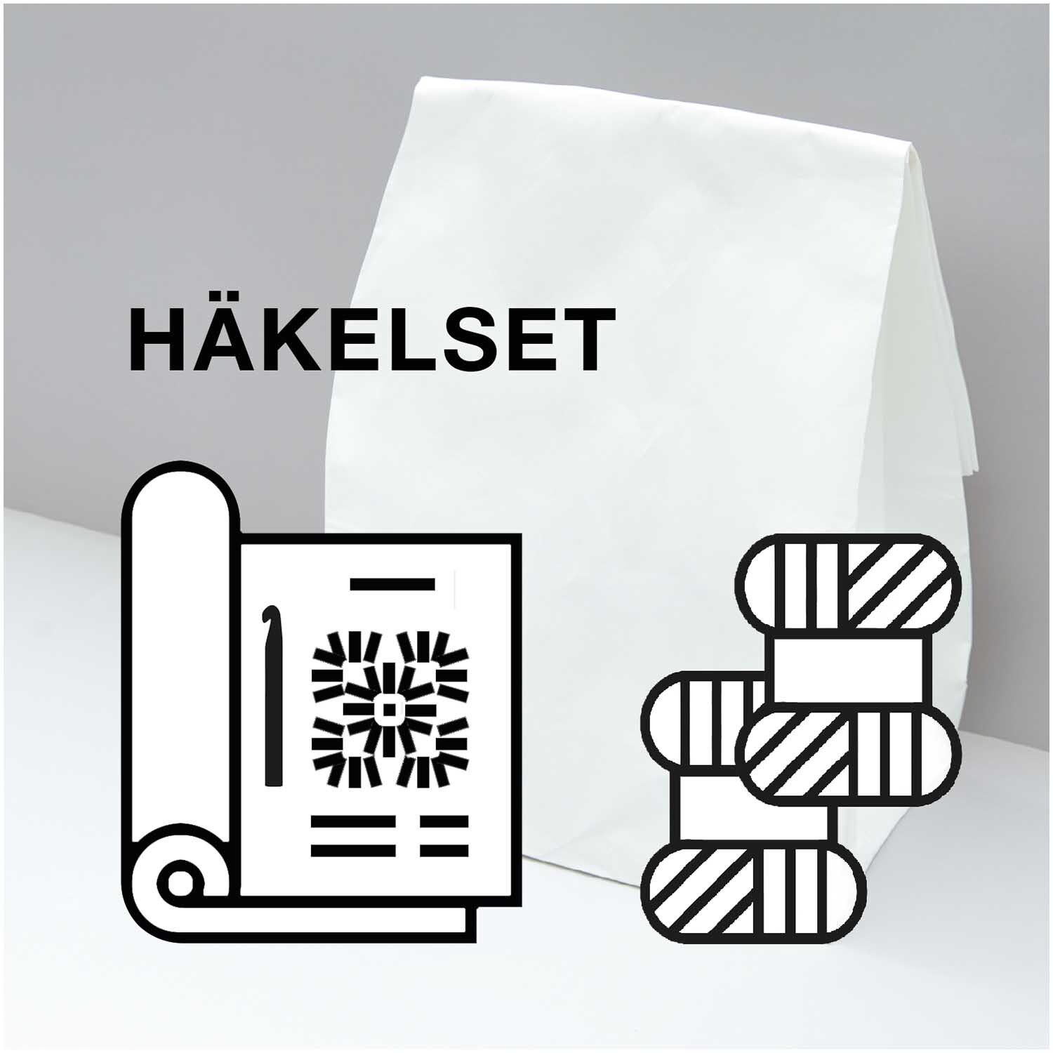 Häkelset Tasche Modell 29 aus Made by Me Nr. 18, illustriert mit Garnrollen und Anleitung.