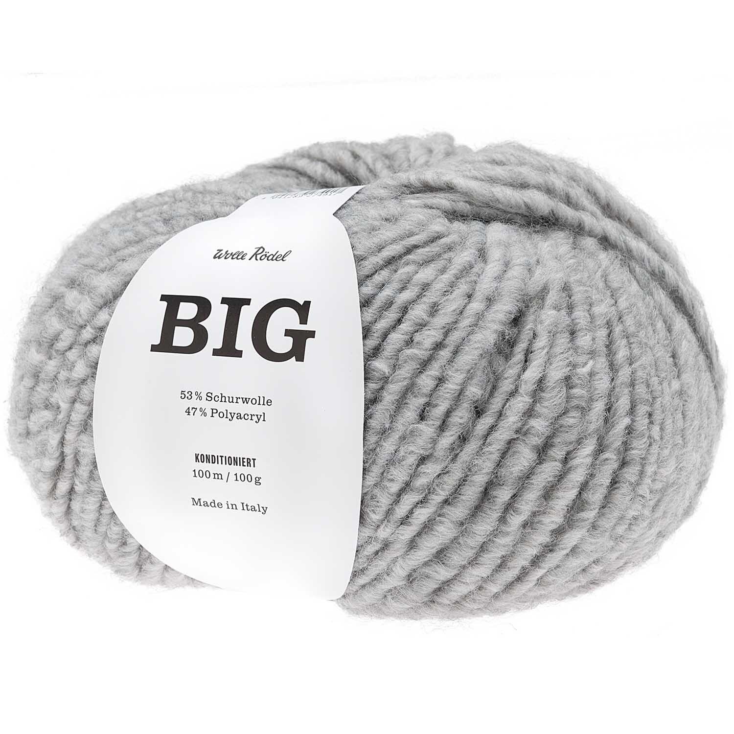 Big Wolle Rödel Garn in Hellgrau-Mouliné, 100g Knäuel, ideal für Strickprojekte, 100m Länge.