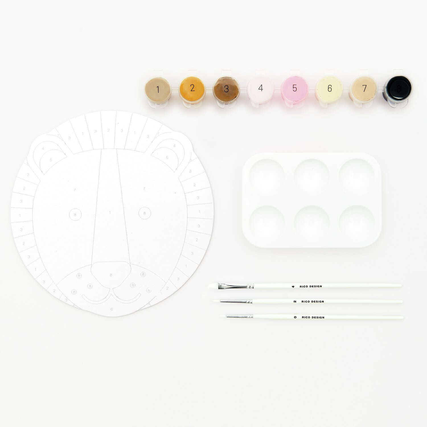 Malen nach Zahlen Löwe: Set mit Pinsel, Farben und Palette von Rico Design für kreatives Malen.