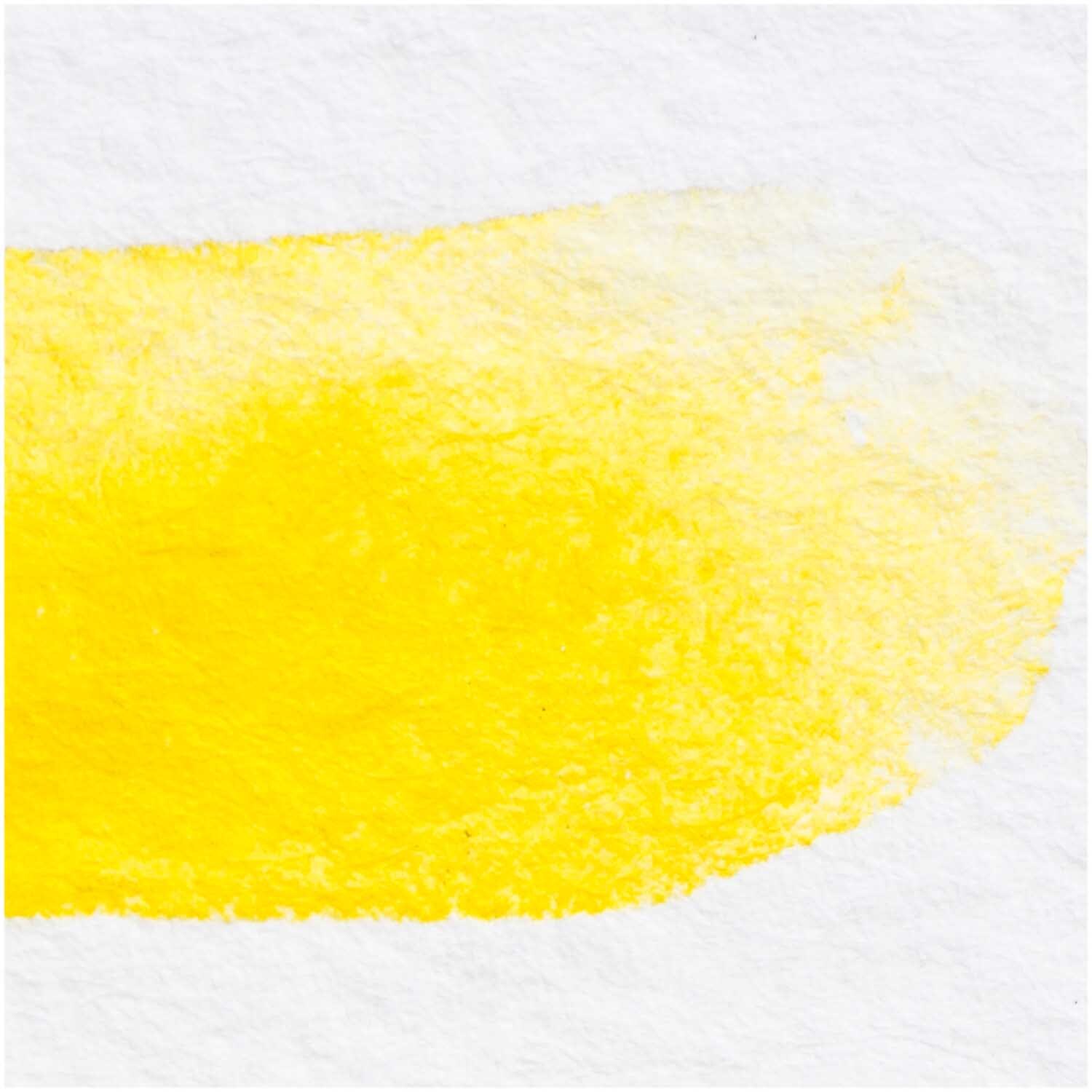 ART Künstler Aquarellfarbe halbes Näpfchen in leuchtendem Gelb von Rico Design auf Papier aufgetragen.
