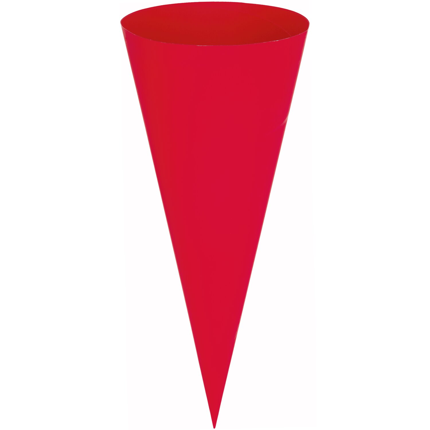 Ein Schultüten Rohling in der Farbe Rot aus festem Bastelkarton und mit einer Höhe von 70 cm.