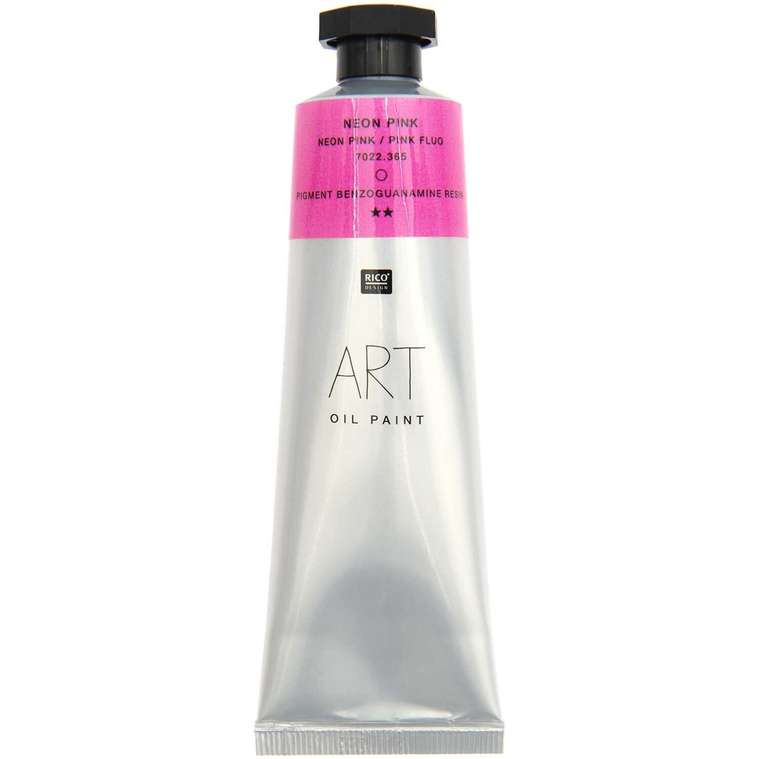 Art Ölfarbe neonpink 60ml, leuchtende Tube von Rico Design, ideal für kreative Malprojekte.