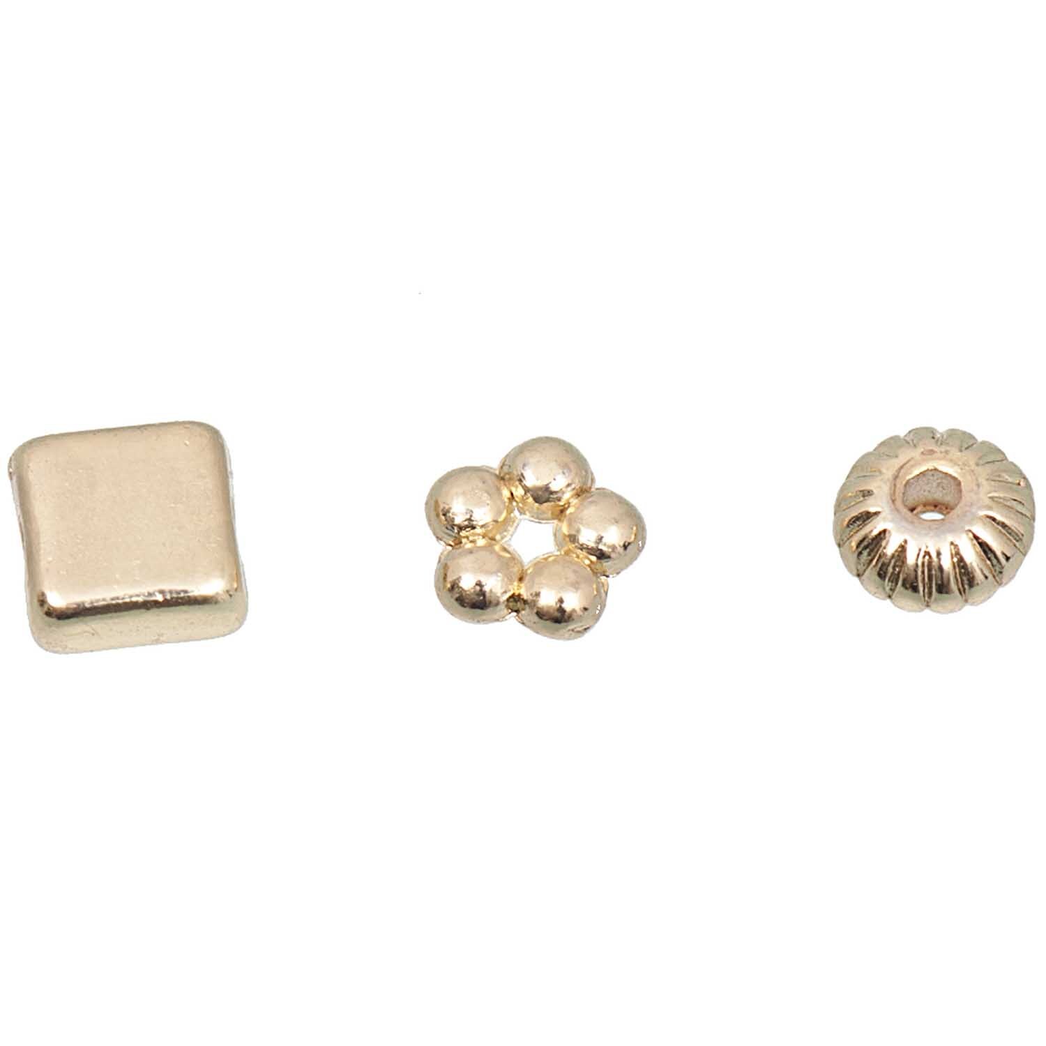Perle gold 3 versch. Designs 30 Stück: Drei goldene Perlen in verschiedenen Formen von Rico Design.