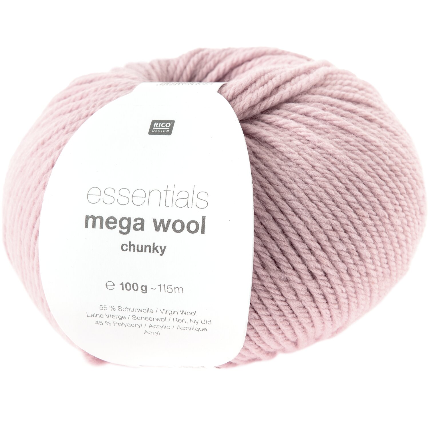 Essentials Mega Wool chunky Knäuel von Rico Design, weiches Garn mit Etikett 100g 115m, ideal für warme Winterprojekte und grobe Strickmuster