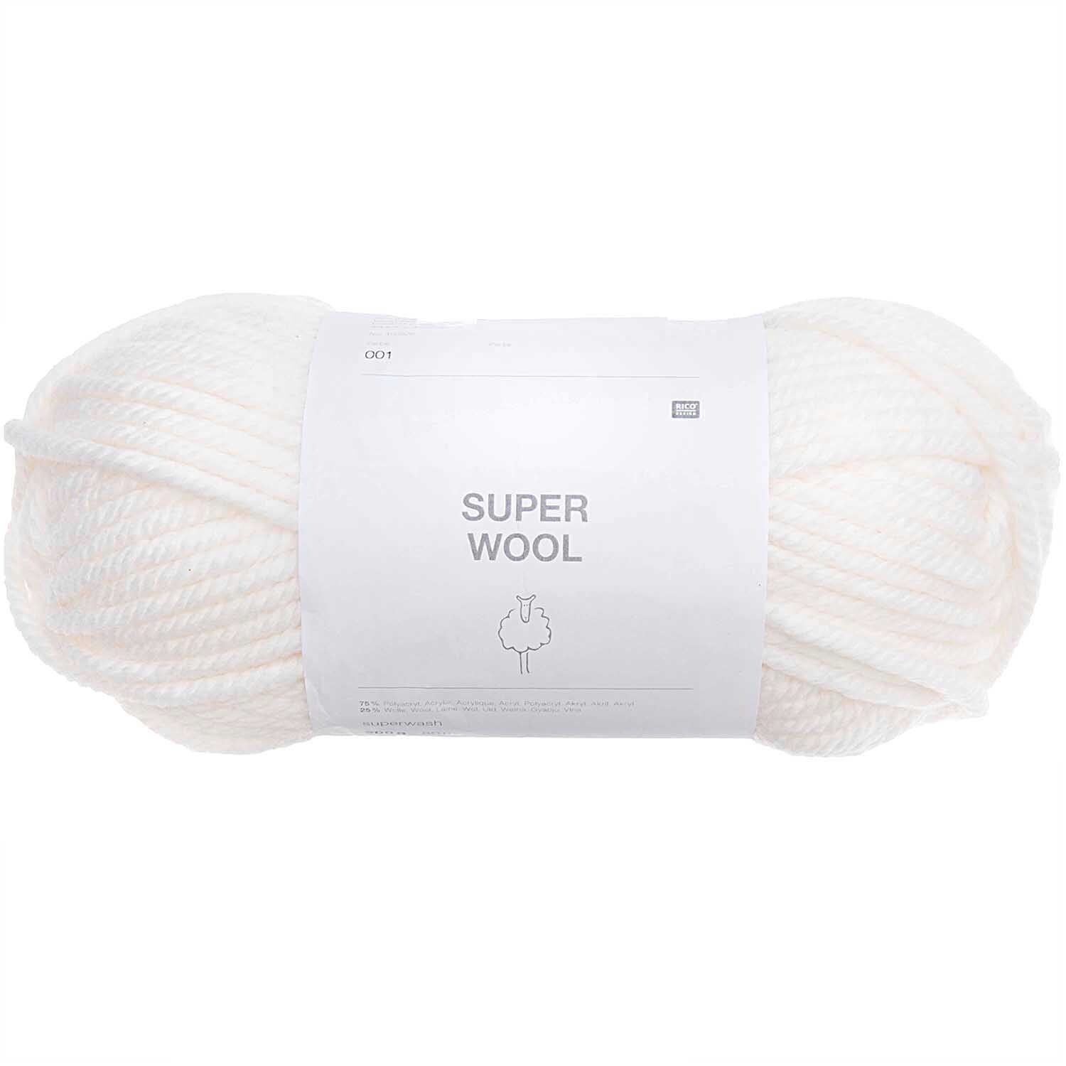Super Wool, weiches Garn in Creme von Rico Design, 200g 80m, ideal für Strickprojekte.