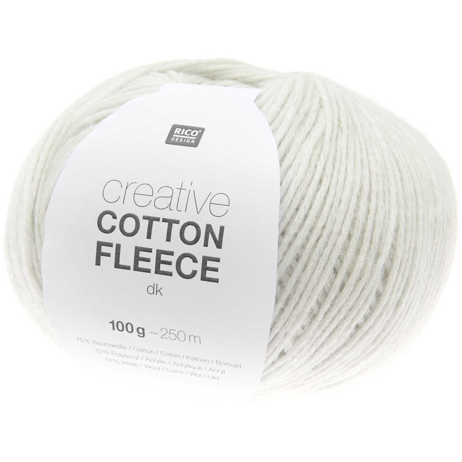 Creative Cotton Fleece dk von Rico Design, weiches Garnknäuel in Offwhite, ideal für Strickprojekte.