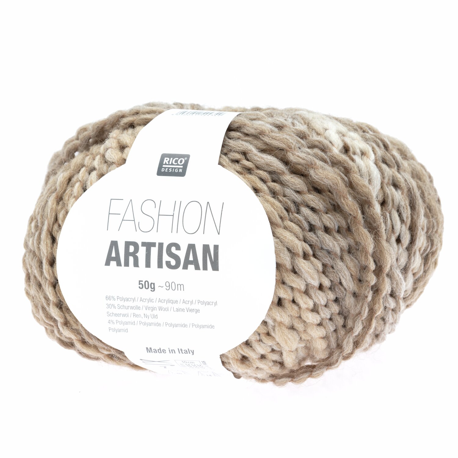 Fashion Artisan Wolle in Camel/Beige von Rico Design, 50g 90m, ideal für kreative Strickprojekte.