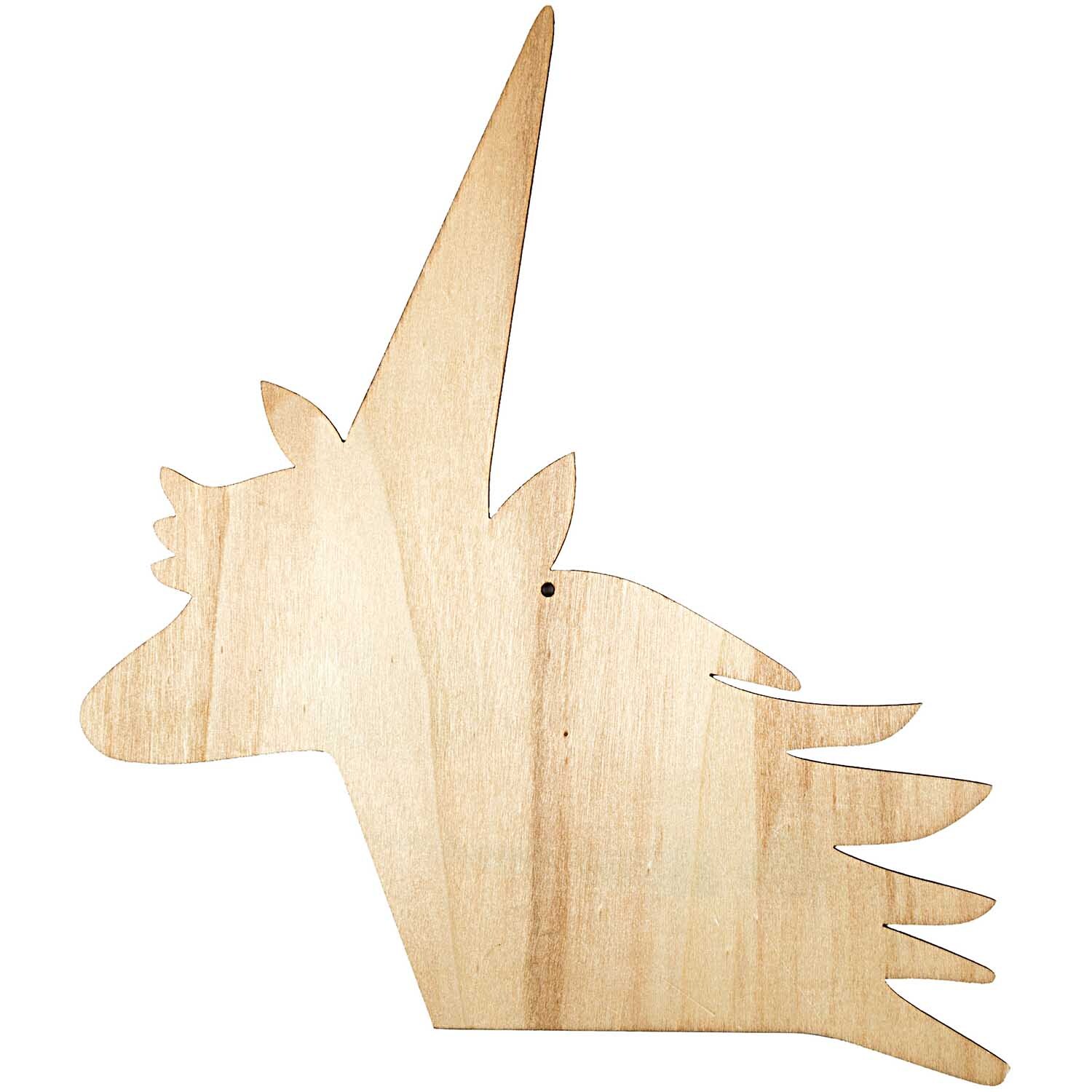 Wall Charm Einhorn aus Holz von Rico Design zeigt ein stilisiertes Einhornprofil in natürlicher Holzfarbe. Ideal für kreative Wanddekorationen.