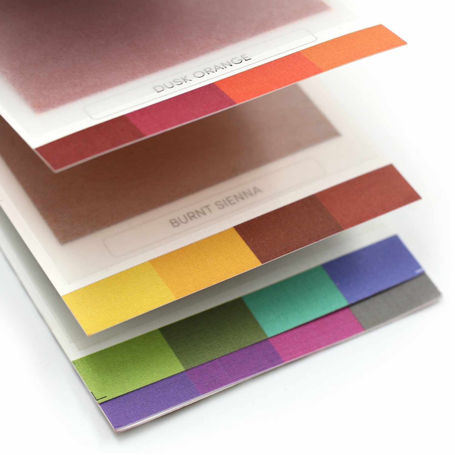 Viviva Colorsheets Original: Mehrere Farbkarten in leuchtenden Tönen, ideal für kreative Projekte.