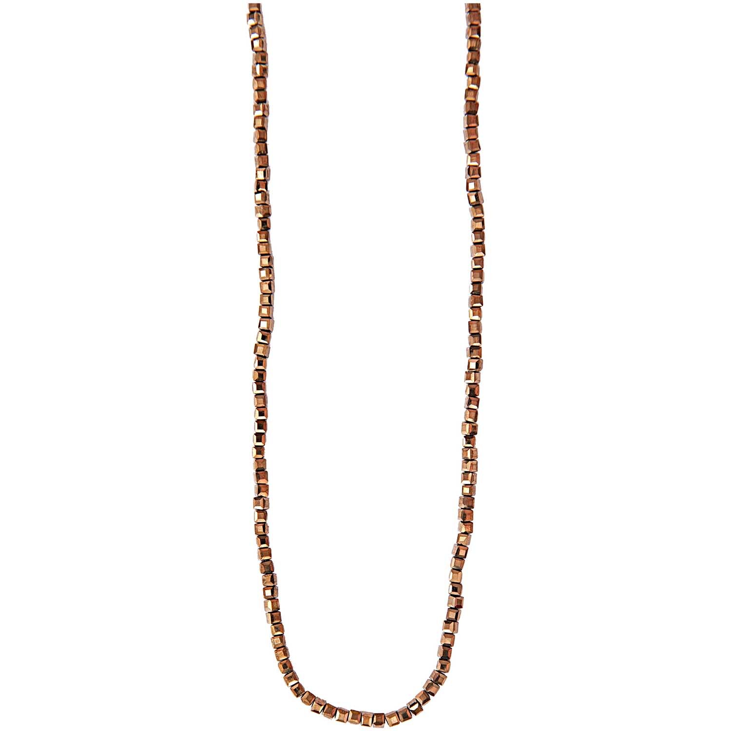 Glasschliffkette Würfel braun 70cm von Rico Design, zeigt eine elegante, lange Kette aus braunen Würfeln.