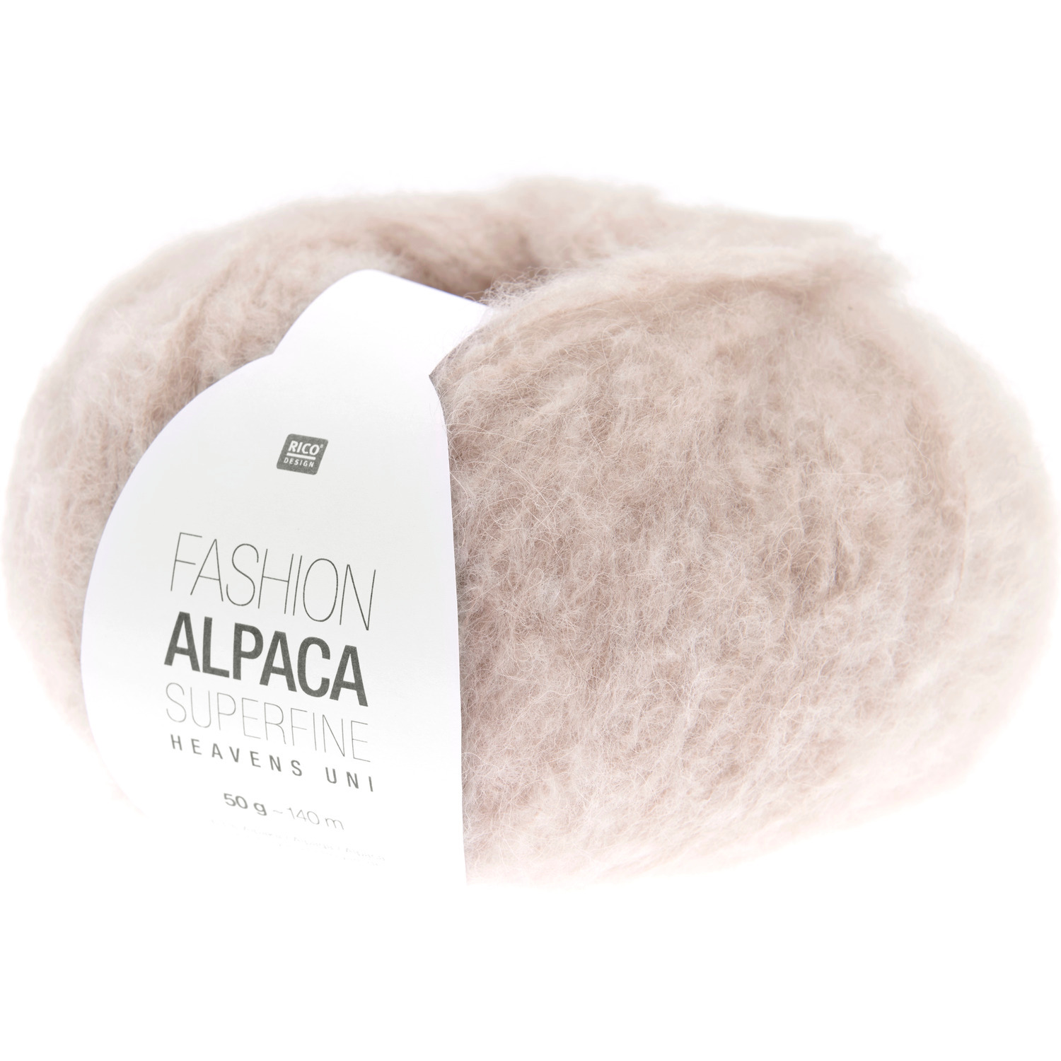 Fashion Alpaca Superfine Heavens Uni: Weiches, puderfarbenes Garnknäuel von Rico Design, ideal für Stricksets wie Dreieckstuch oder Loop.