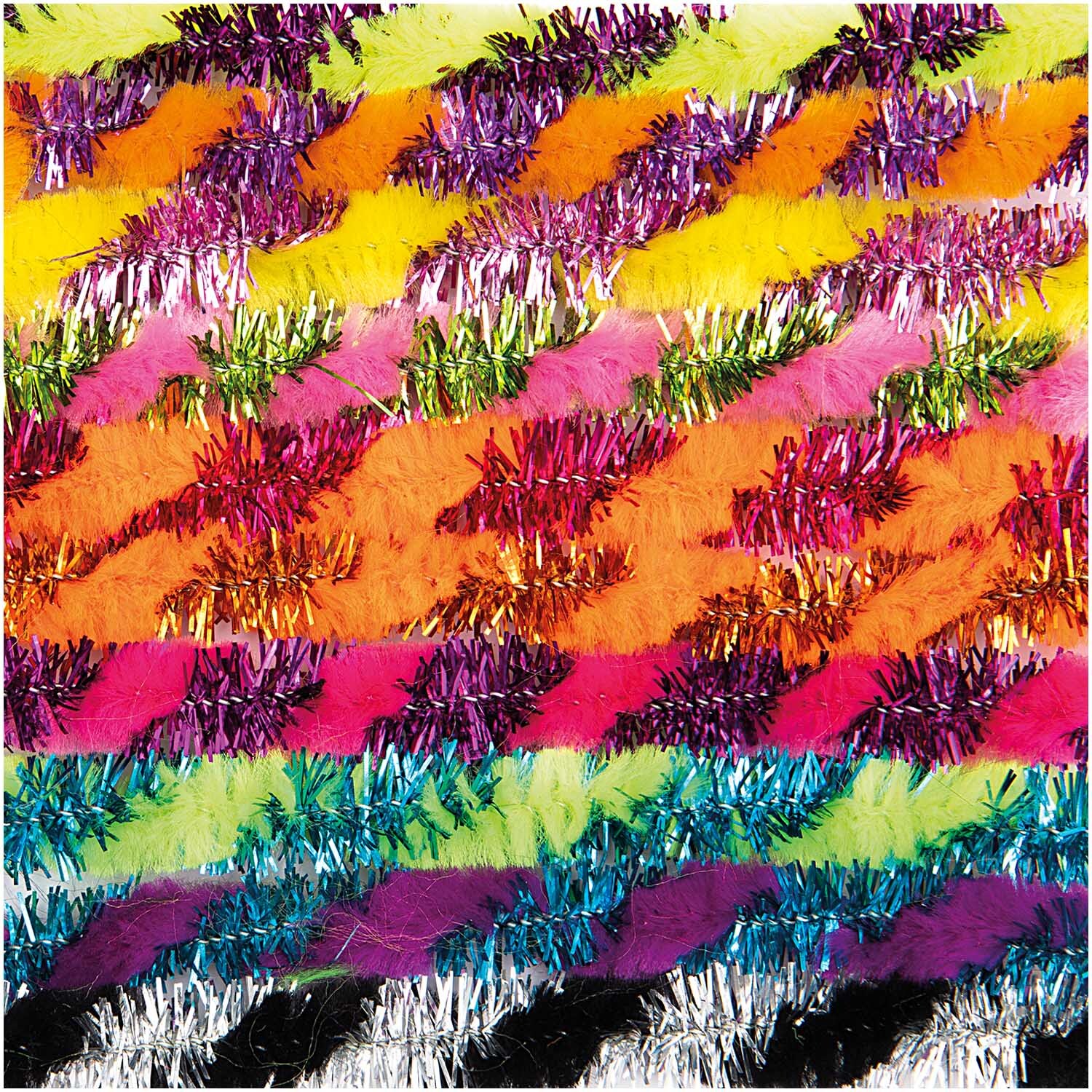 Chenilledraht-Mix 50cm 10 Stück von Rico Design: Bunte, gestreifte Glitterdrähte in leuchtenden Farben. Ideal für kreative Bastelprojekte.